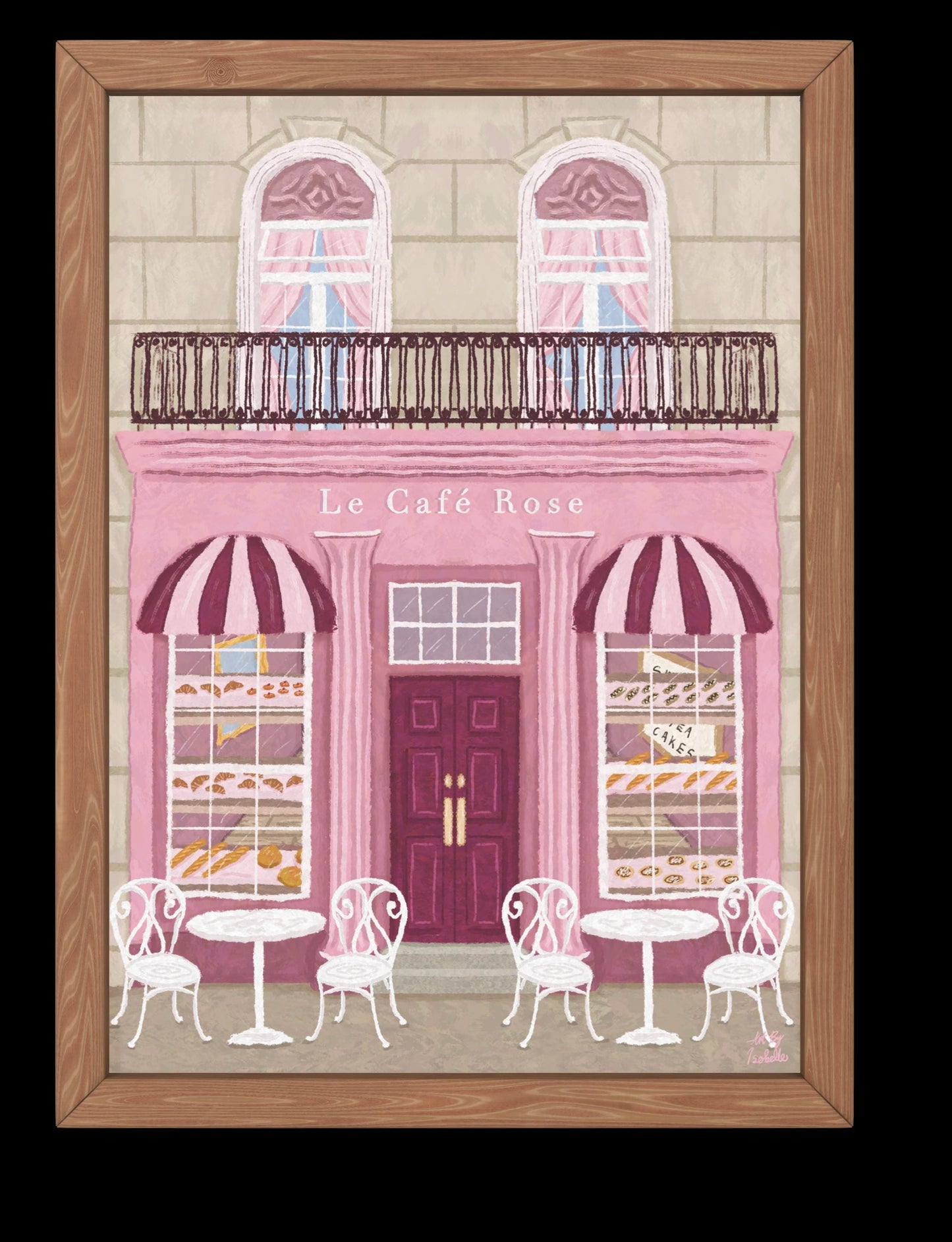 Parisian Café, French Café Print, Café Print, Bakery poster, Pink Wall Art, French Art, France, Cafe Wall Art, Coffee gift, Kitchen Wall Art