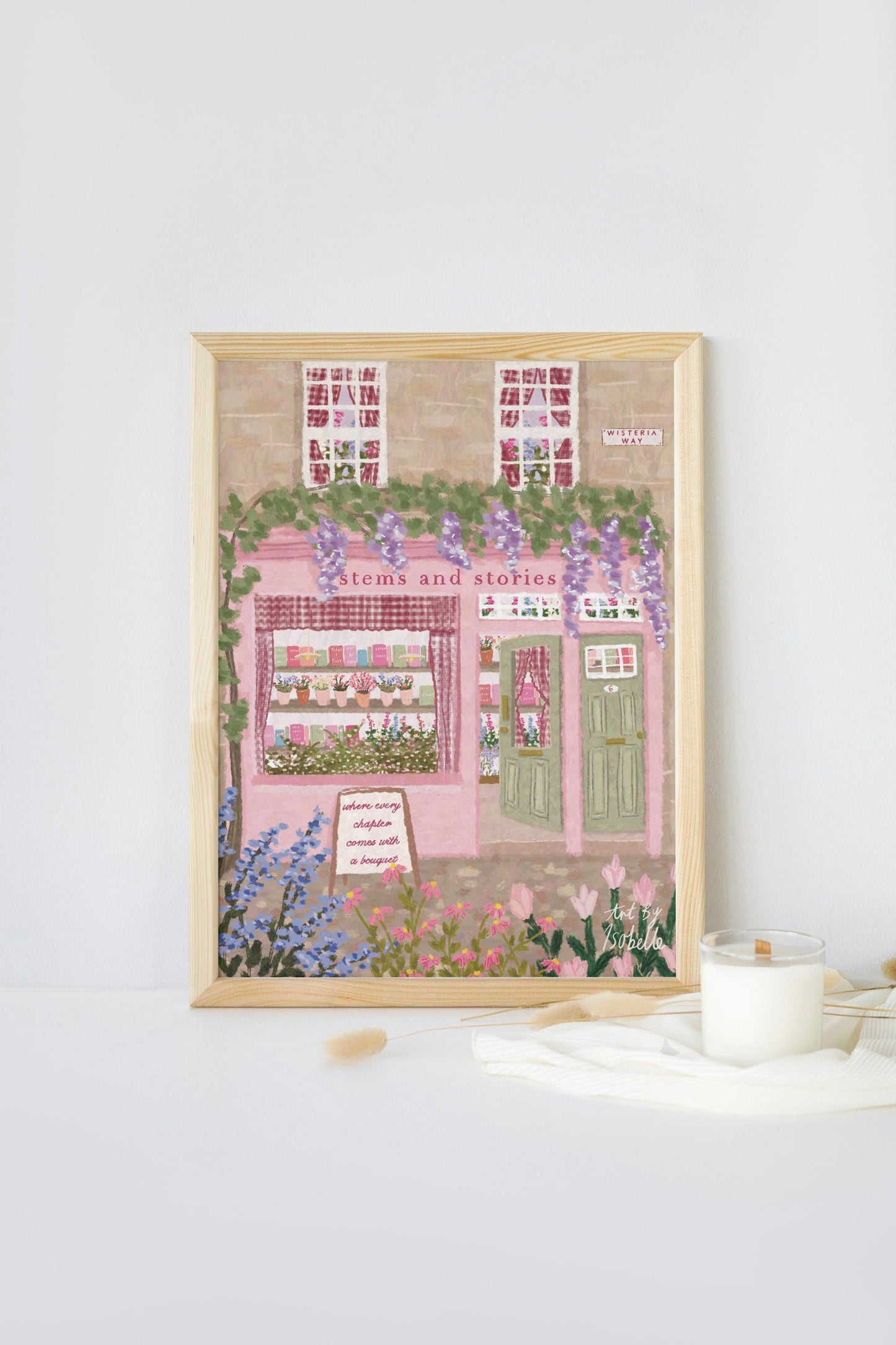 Book & Flower Shop Art Print, Bookshop art, Book art print, Bookshop, Library art print, Bookworm art, Florist art print, Floral Art