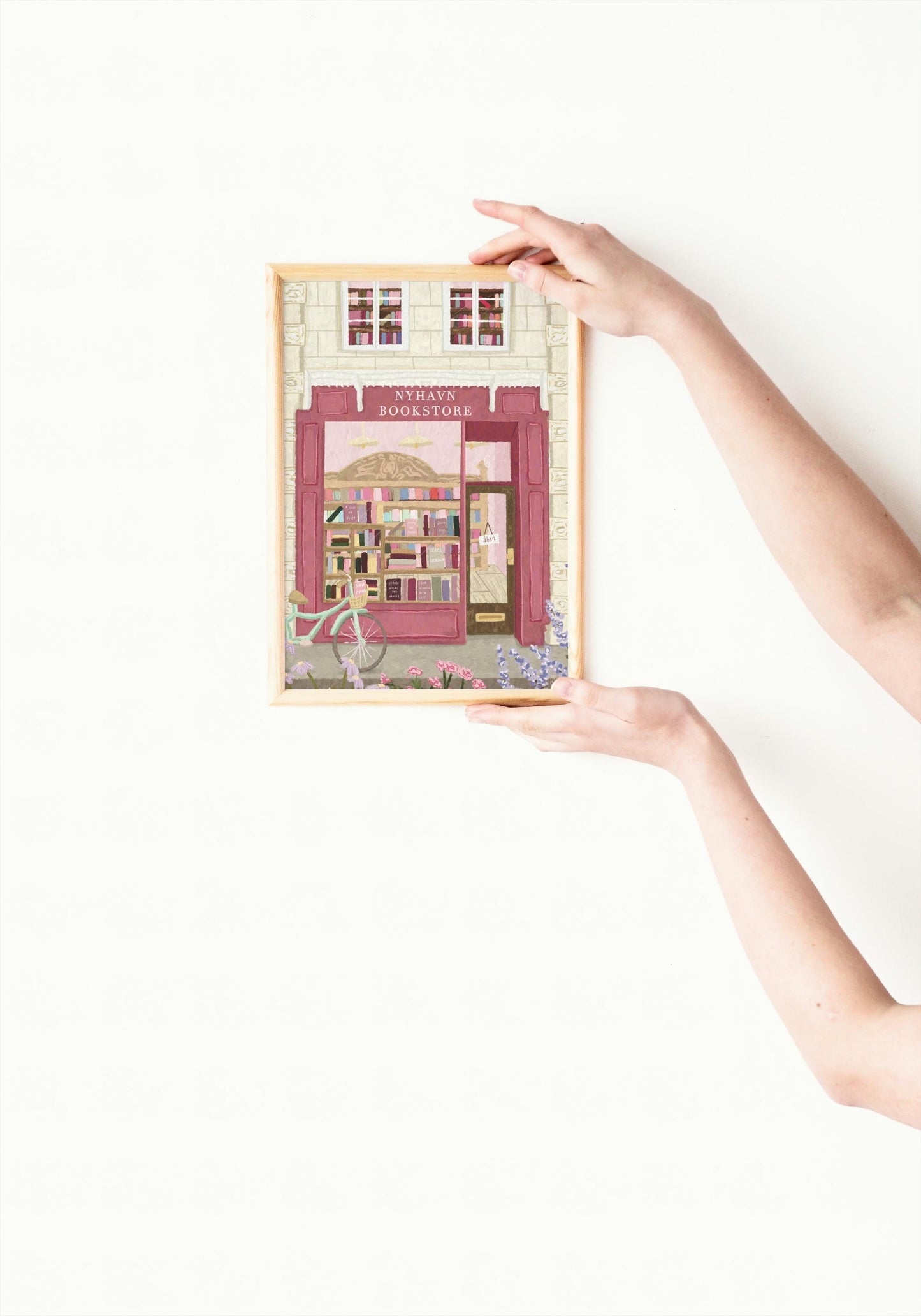 Copenhagen Art Print, Nyhavn Bookstore Illustration, Danish Wall Art, Hygge Travel Print, Bookshop Decor, Pastel City Print, Book Lover Gift