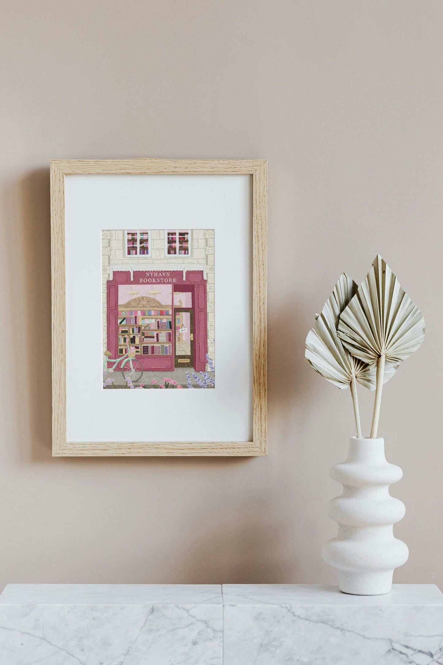 Copenhagen Art Print, Nyhavn Bookstore Illustration, Danish Wall Art, Hygge Travel Print, Bookshop Decor, Pastel City Print, Book Lover Gift