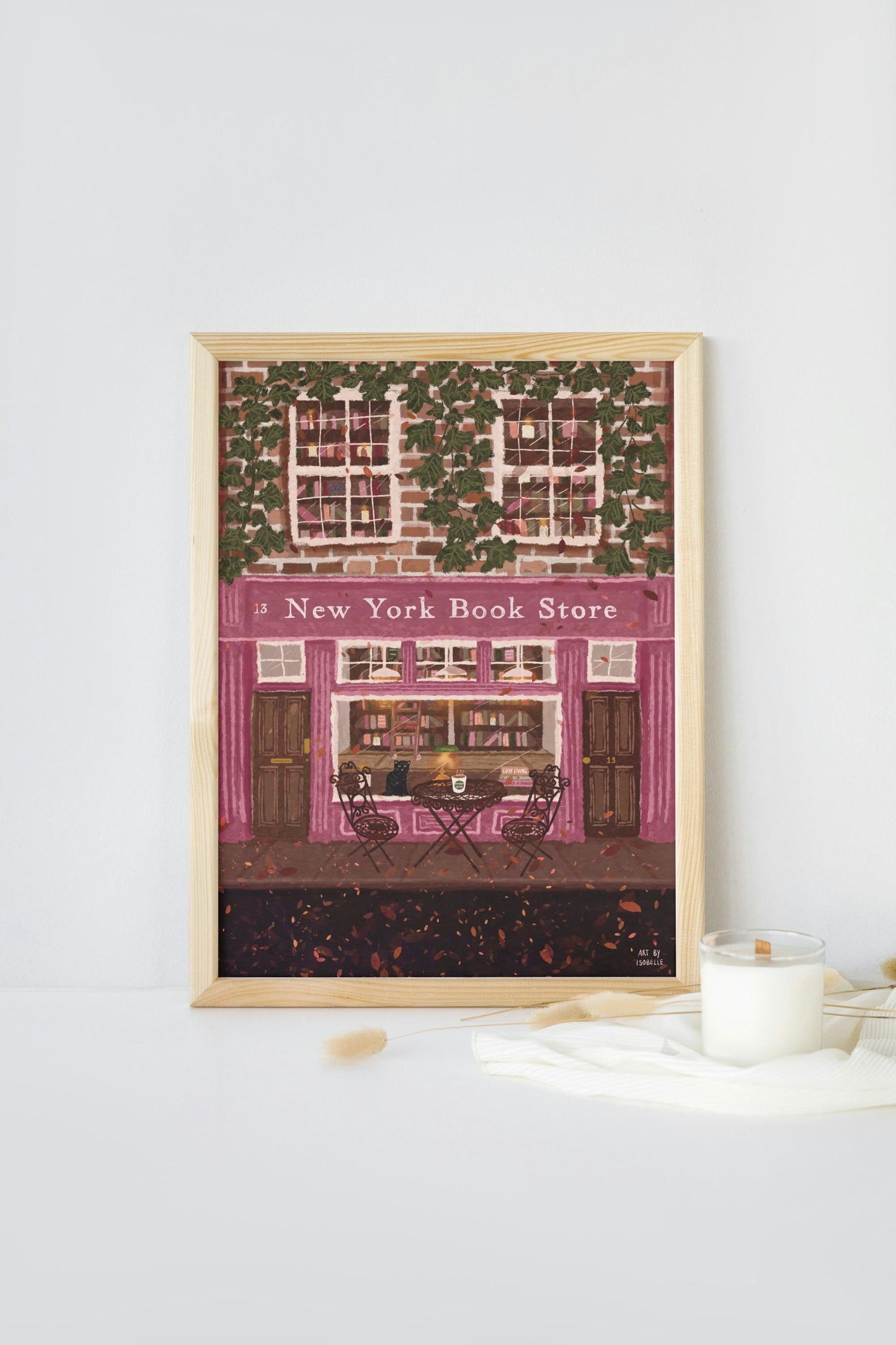 New York Bookshop Print: Whimsical Autumn/Fall Wall Art