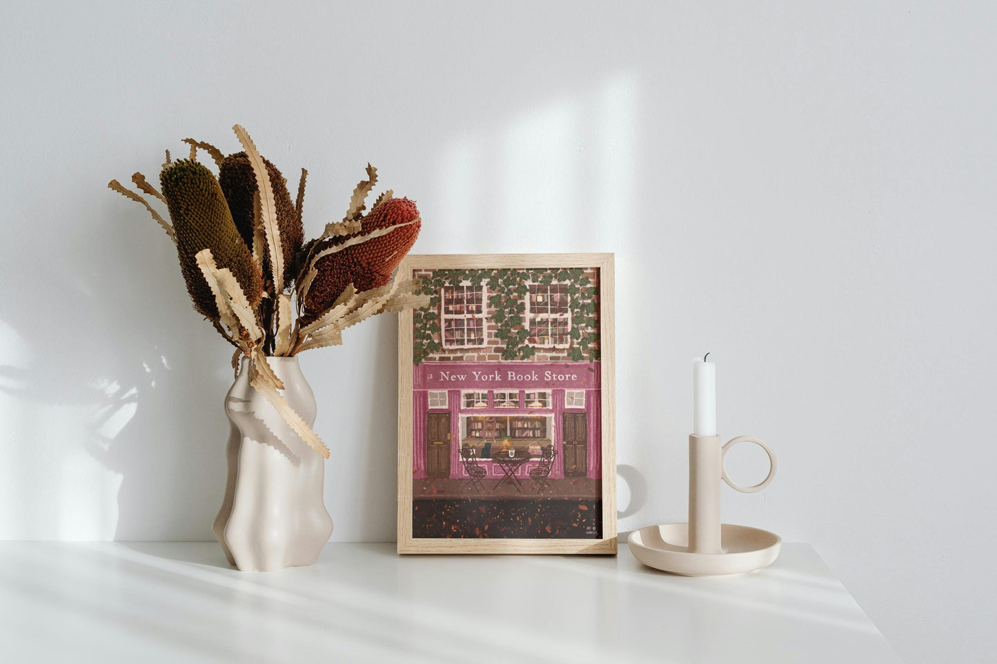 New York Bookshop Print: Whimsical Autumn/Fall Wall Art