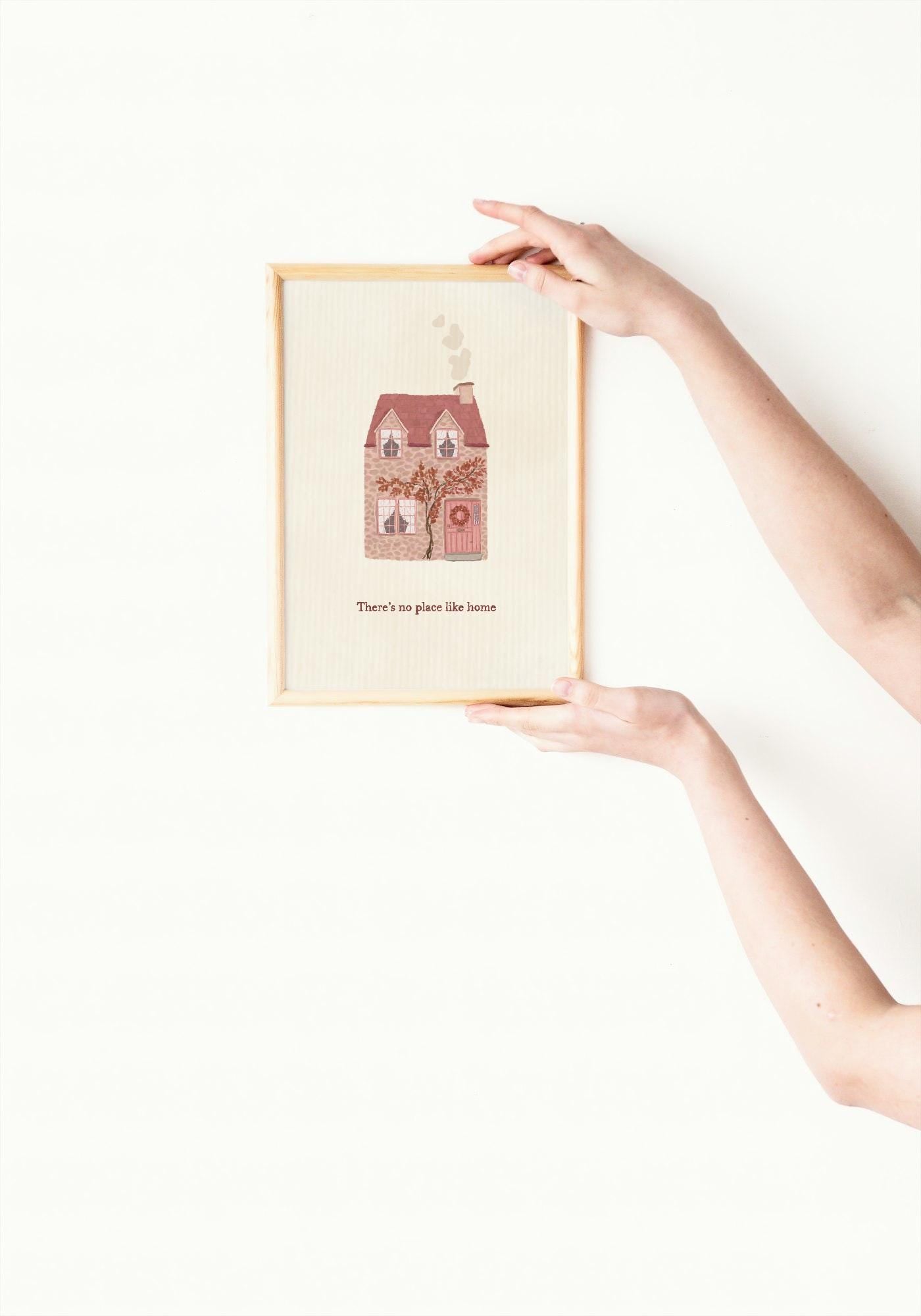 Cosy Cottage Wall Art | “There’s No Place Like Home” Print | Whimsical Home Decor