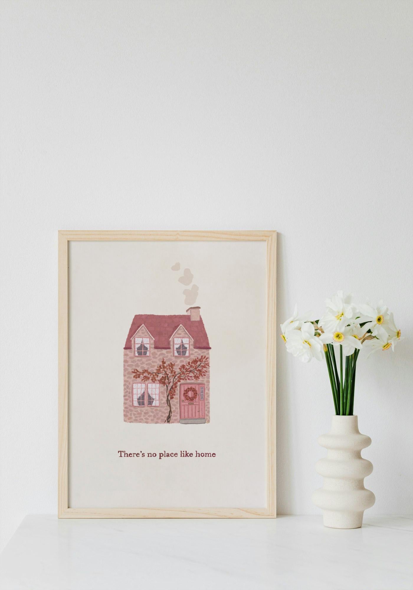 Cosy Cottage Wall Art | “There’s No Place Like Home” Print | Whimsical Home Decor