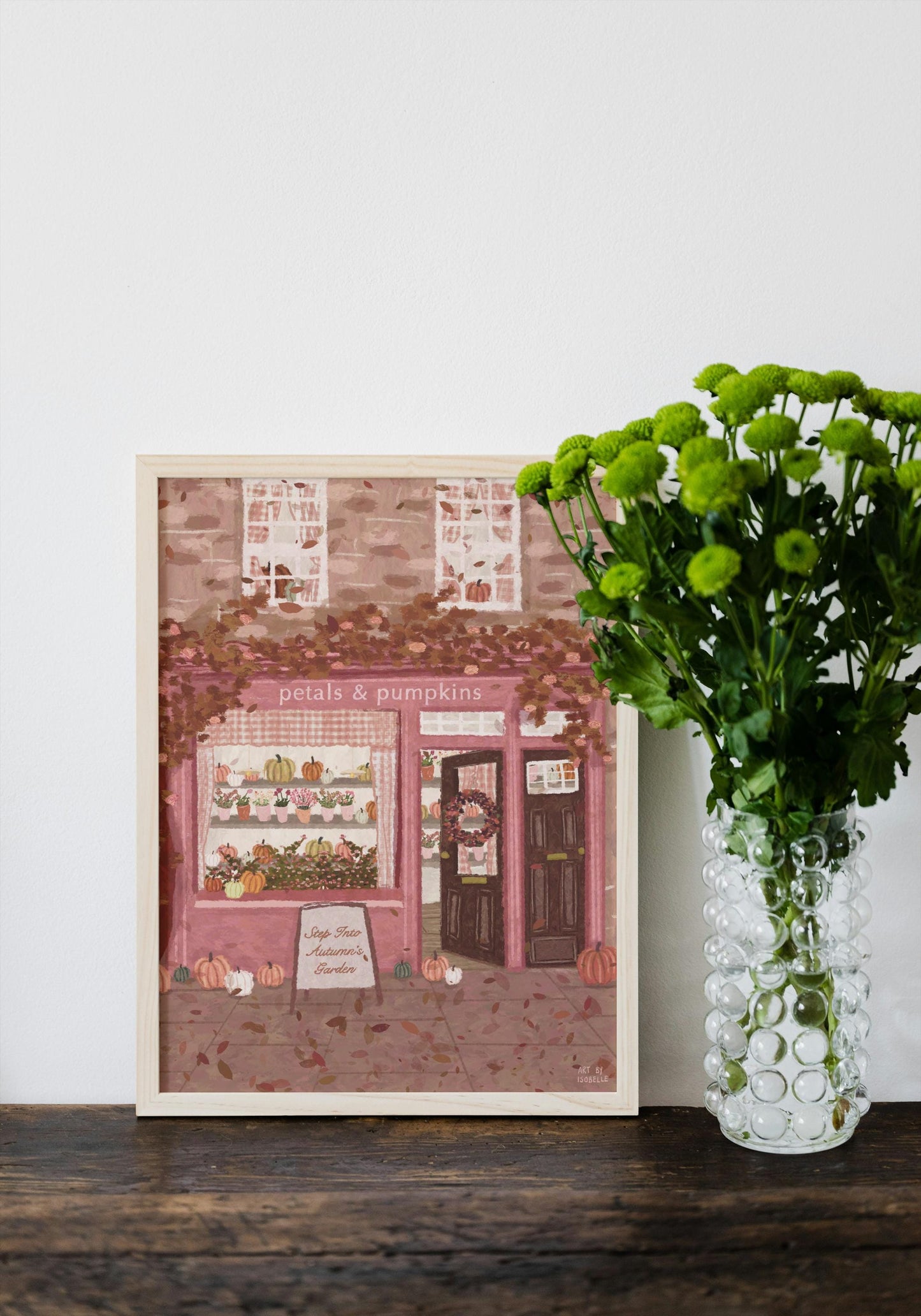 Cosy Autumn Shop Print: Cosy Fall Pumpkin and Flower Shop