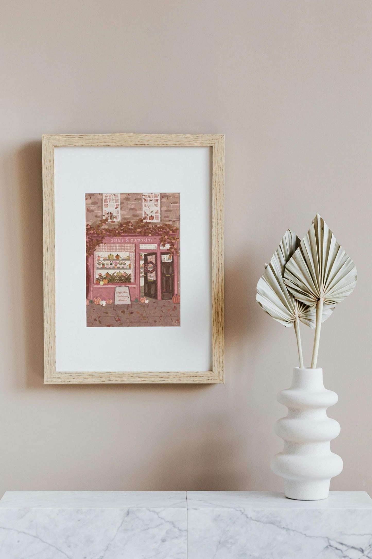 Cosy Autumn Shop Print: Cosy Fall Pumpkin and Flower Shop