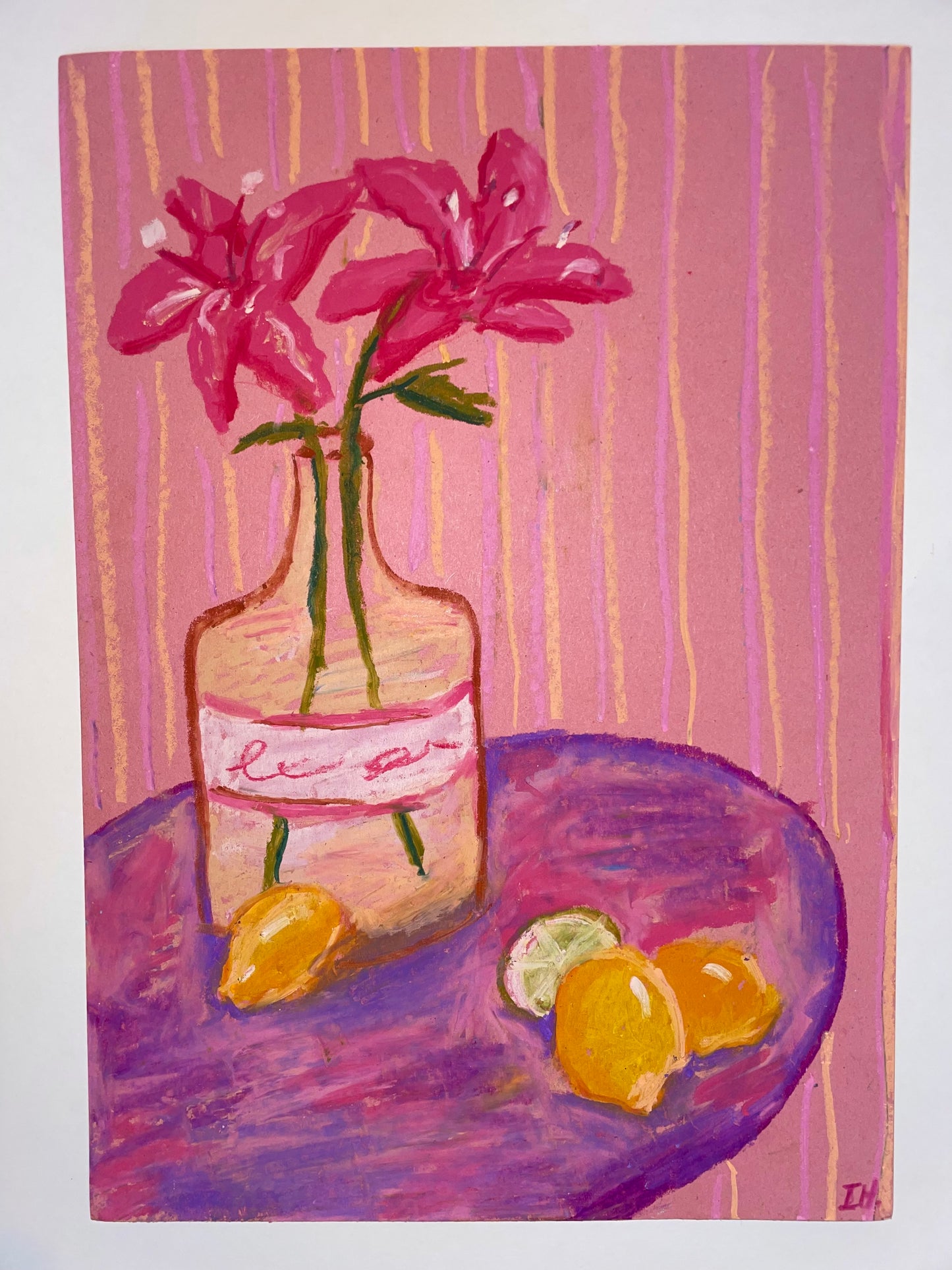 Original Oil Pastel Art ‘Pink Lilies’