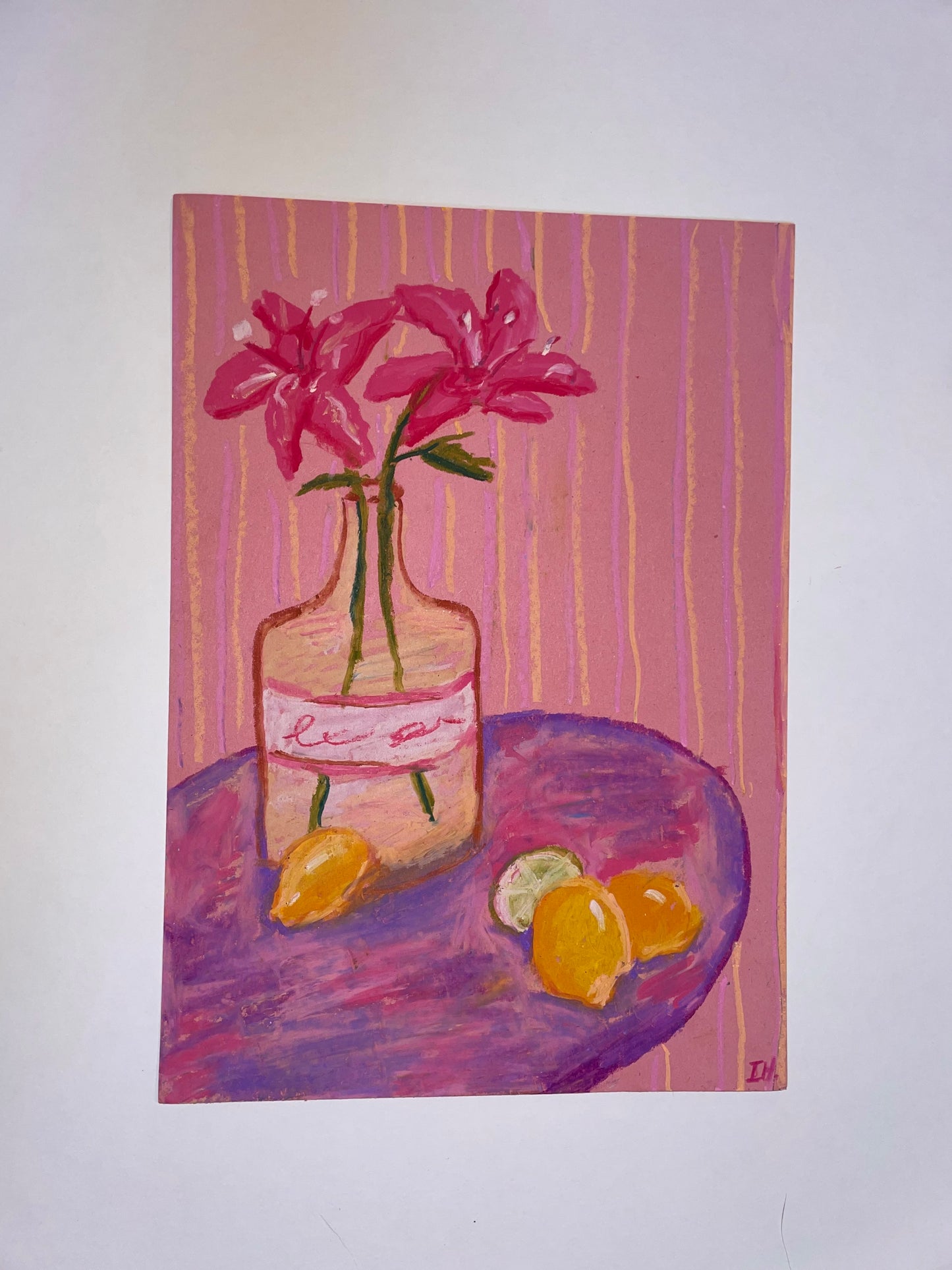 Original Oil Pastel Art ‘Pink Lilies’