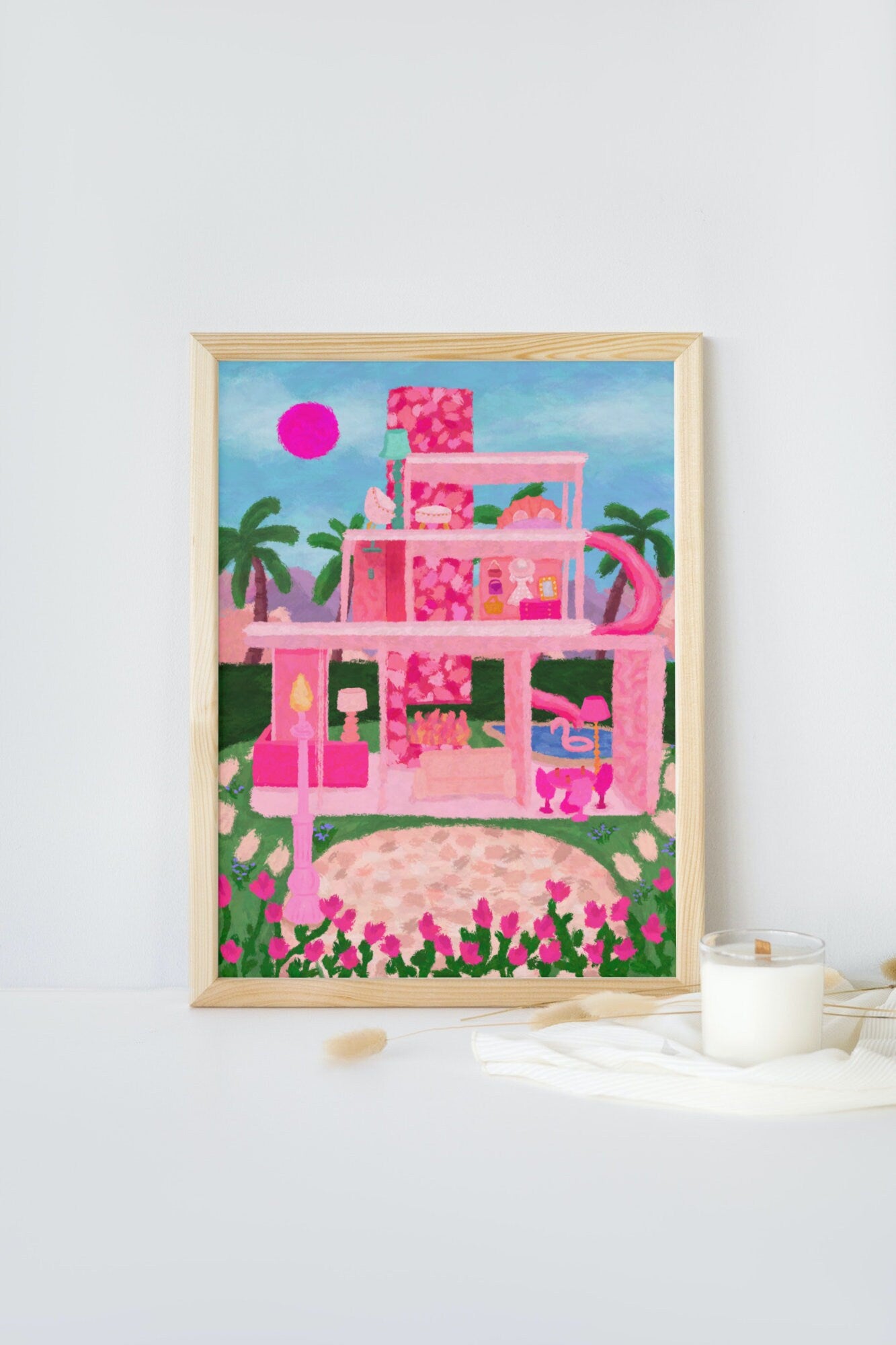 Malibu Dream House Print, Doll House Print, Pink Colourful Art, Dream House Poster, Gift For Her