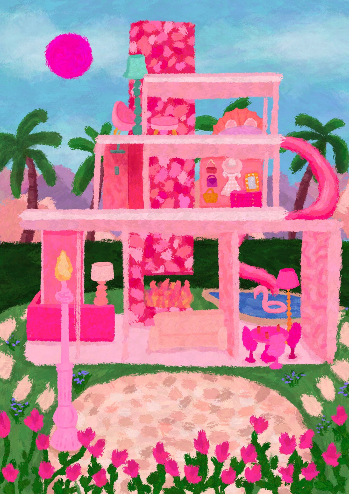 Malibu Dream House Print, Doll House Print, Pink Colourful Art, Dream House Poster, Gift For Her