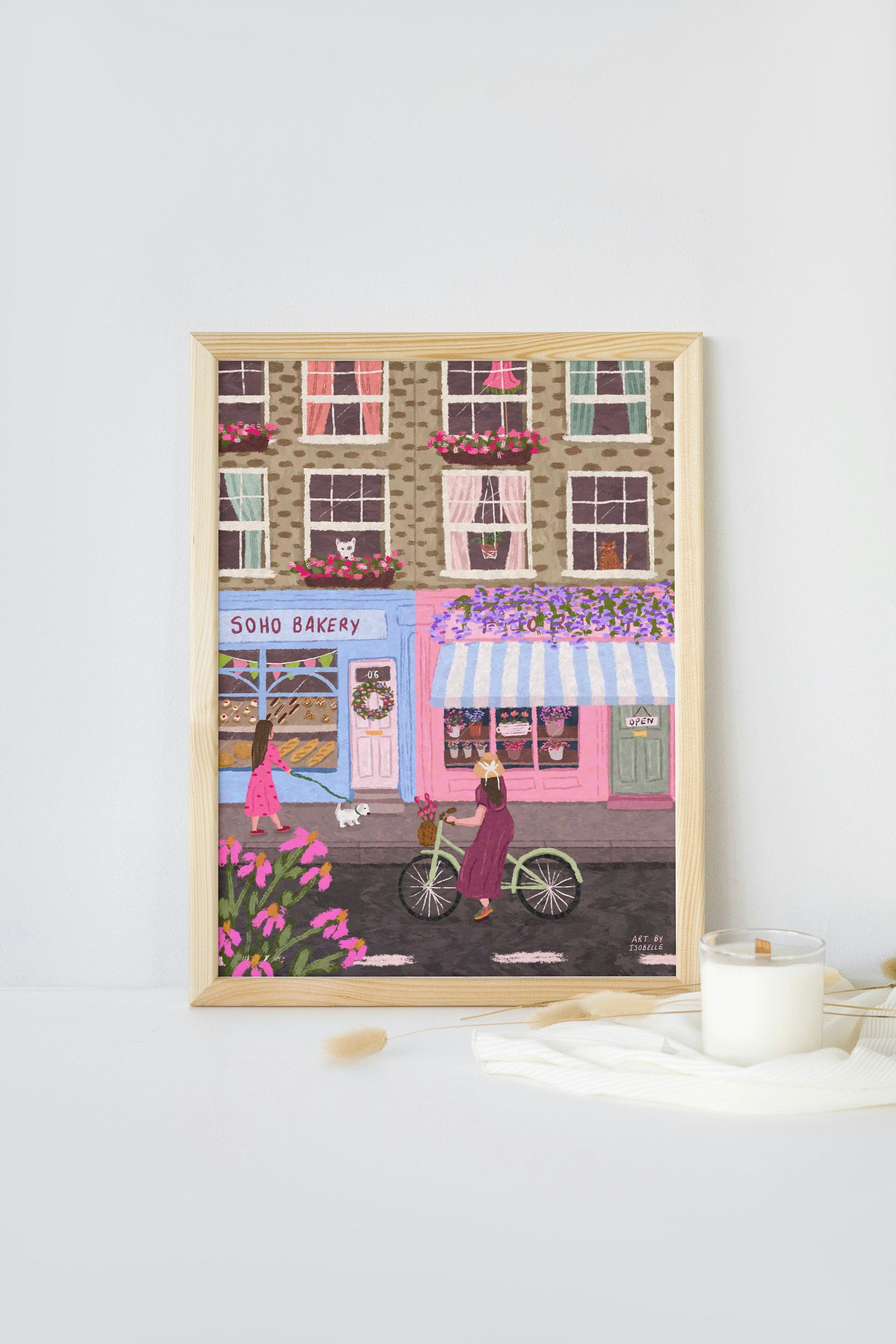 Soho Print, Soho Street Art Print, Bakery Print, Florsit Print, Spring Wall Art, Floral Art, Soho London Poster, Illustration, Pink Art