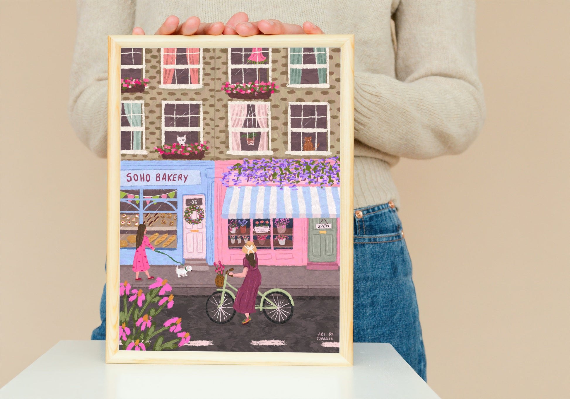 Soho Print, Soho Street Art Print, Bakery Print, Florsit Print, Spring Wall Art, Floral Art, Soho London Poster, Illustration, Pink Art