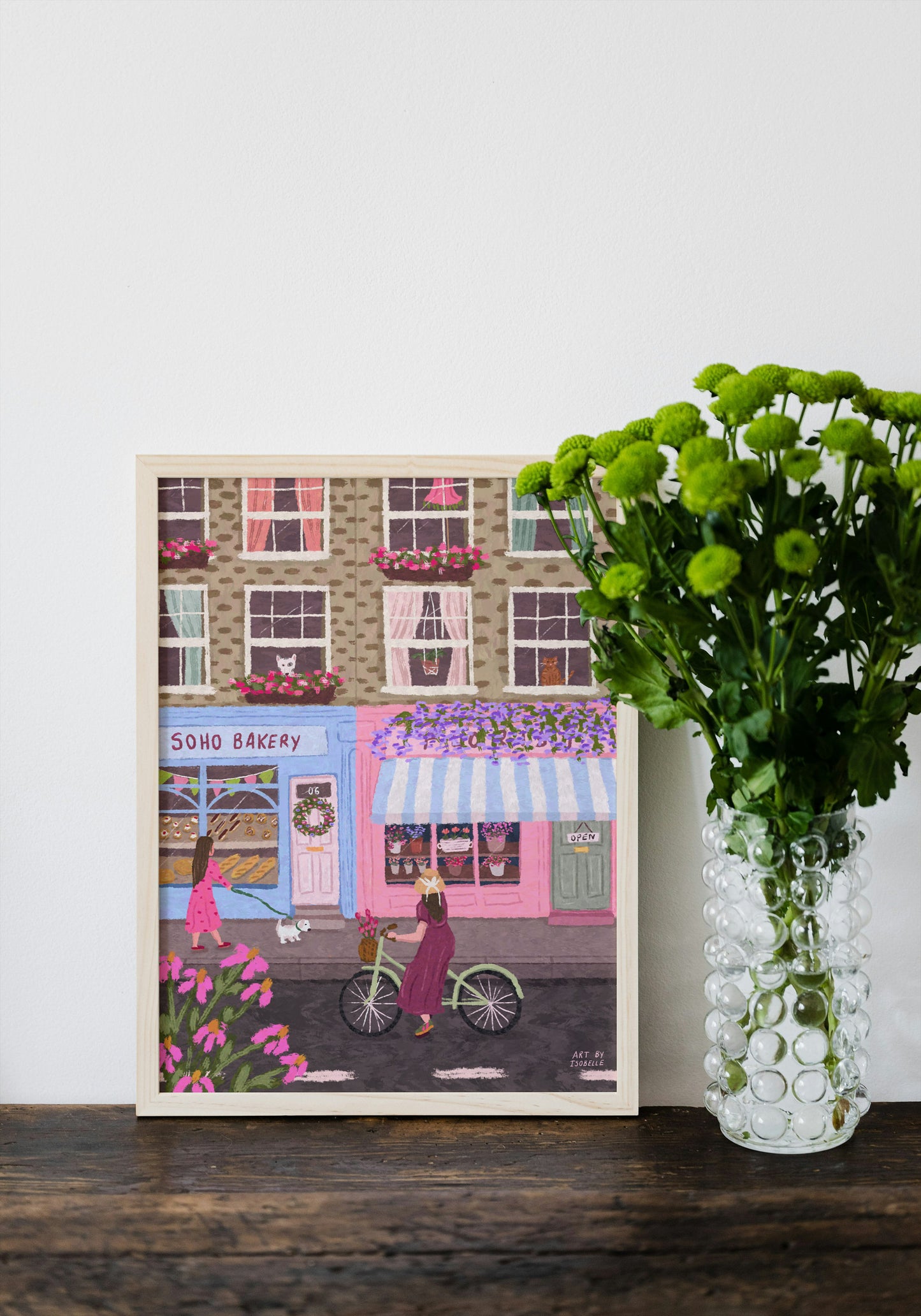 Soho Print, Soho Street Art Print, Bakery Print, Florsit Print, Spring Wall Art, Floral Art, Soho London Poster, Illustration, Pink Art