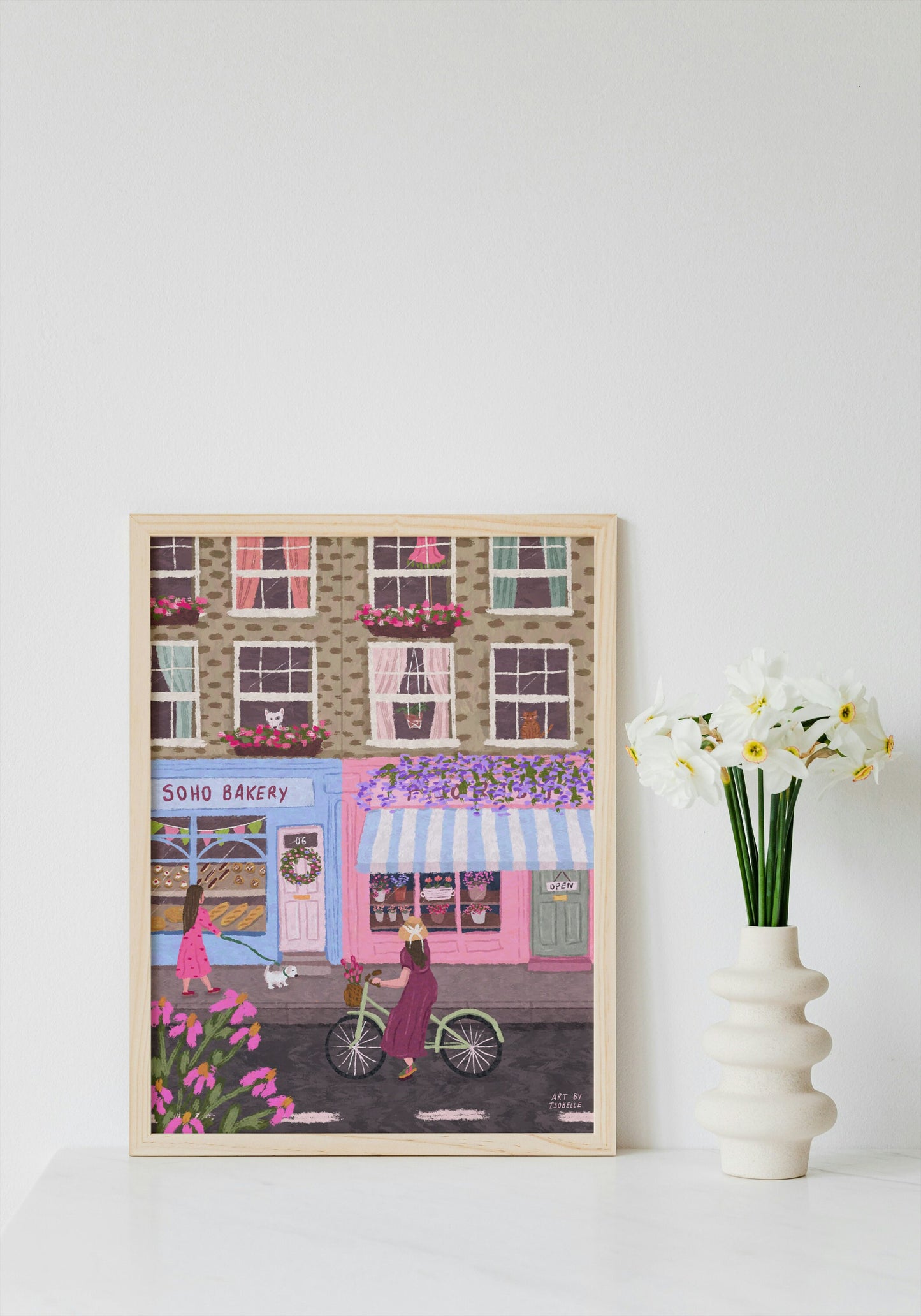 Soho Print, Soho Street Art Print, Bakery Print, Florsit Print, Spring Wall Art, Floral Art, Soho London Poster, Illustration, Pink Art