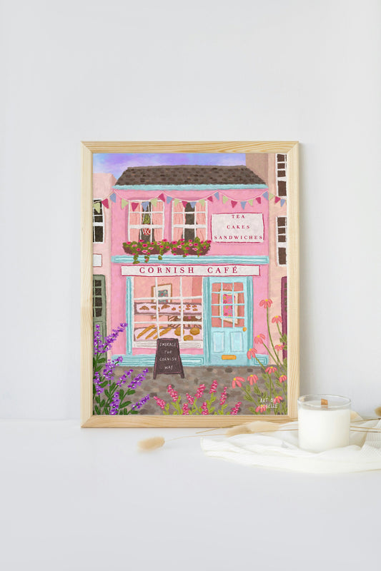Cornwall Art Print, Cornish Café Print, Cornwall Painting, Cornwall Wall Art, Travel Gift, Travel Poster, Housewarming Gift, Home Decor