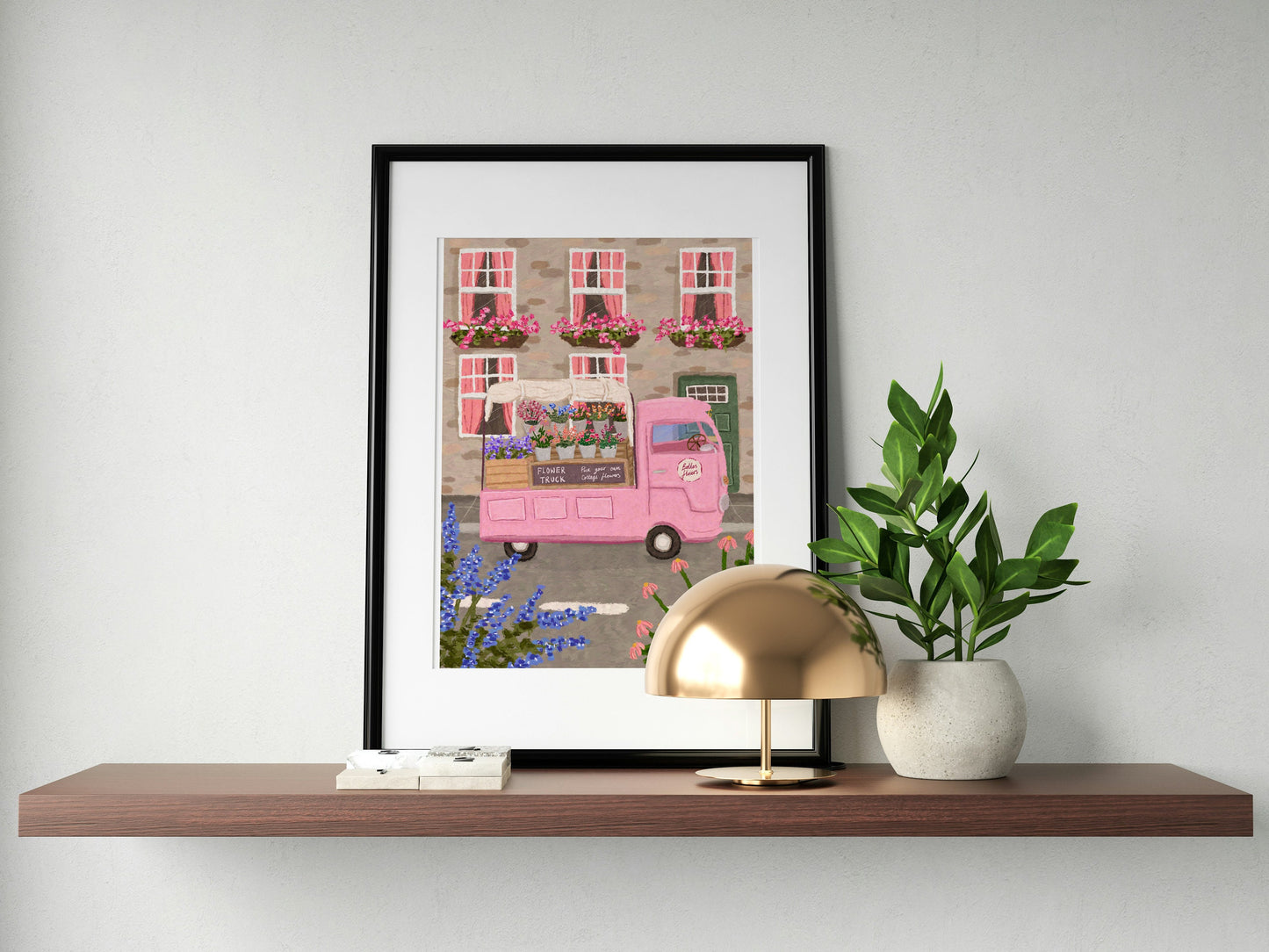 Flower Truck Art Print, Flower art, Floral art print, Flower Marke art print, Florist art, Pink Art, Wall Art, Home Decor