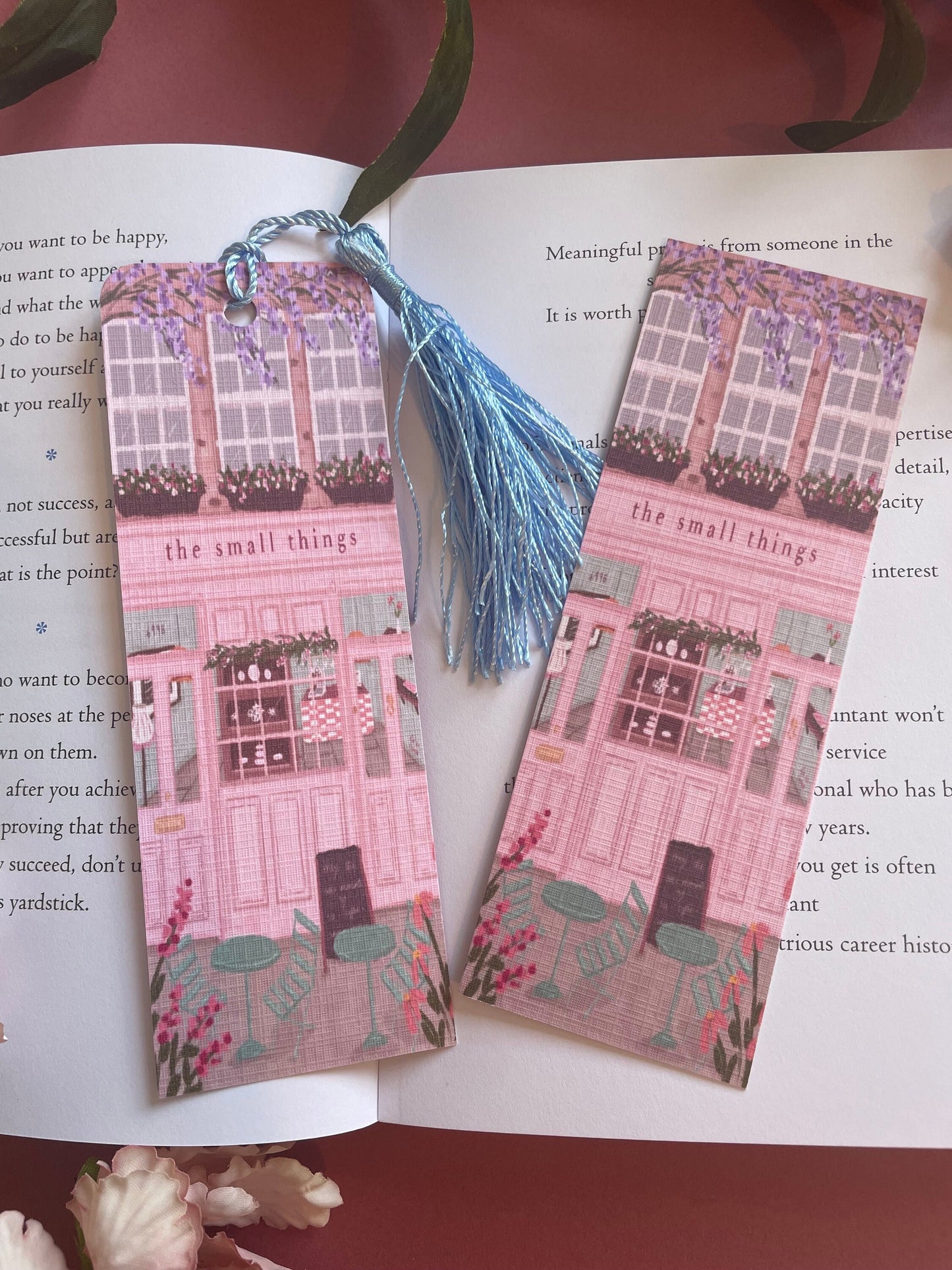 Pretty Café Bookmark, Small Things Café Bookmark, Pink Bookmark, Book Shop Quote, Custom Tassel Bookmark, Gift For Reader, Bookworm Gift