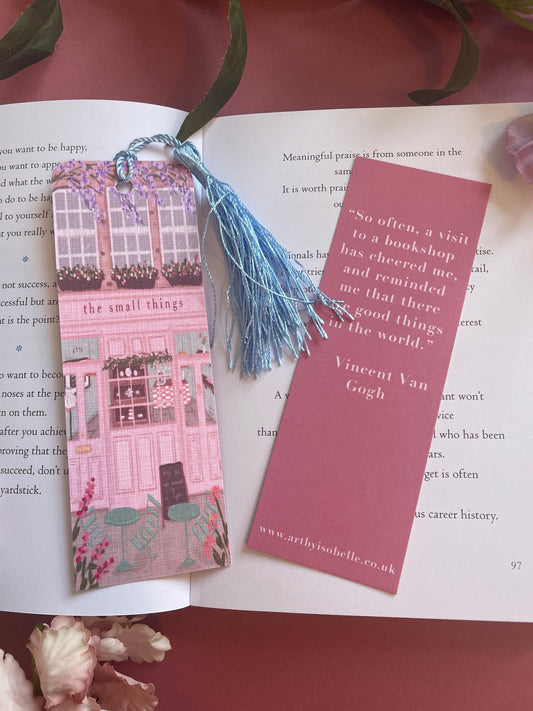 Pretty Café Bookmark, Small Things Café Bookmark, Pink Bookmark, Book Shop Quote, Custom Tassel Bookmark, Gift For Reader, Bookworm Gift