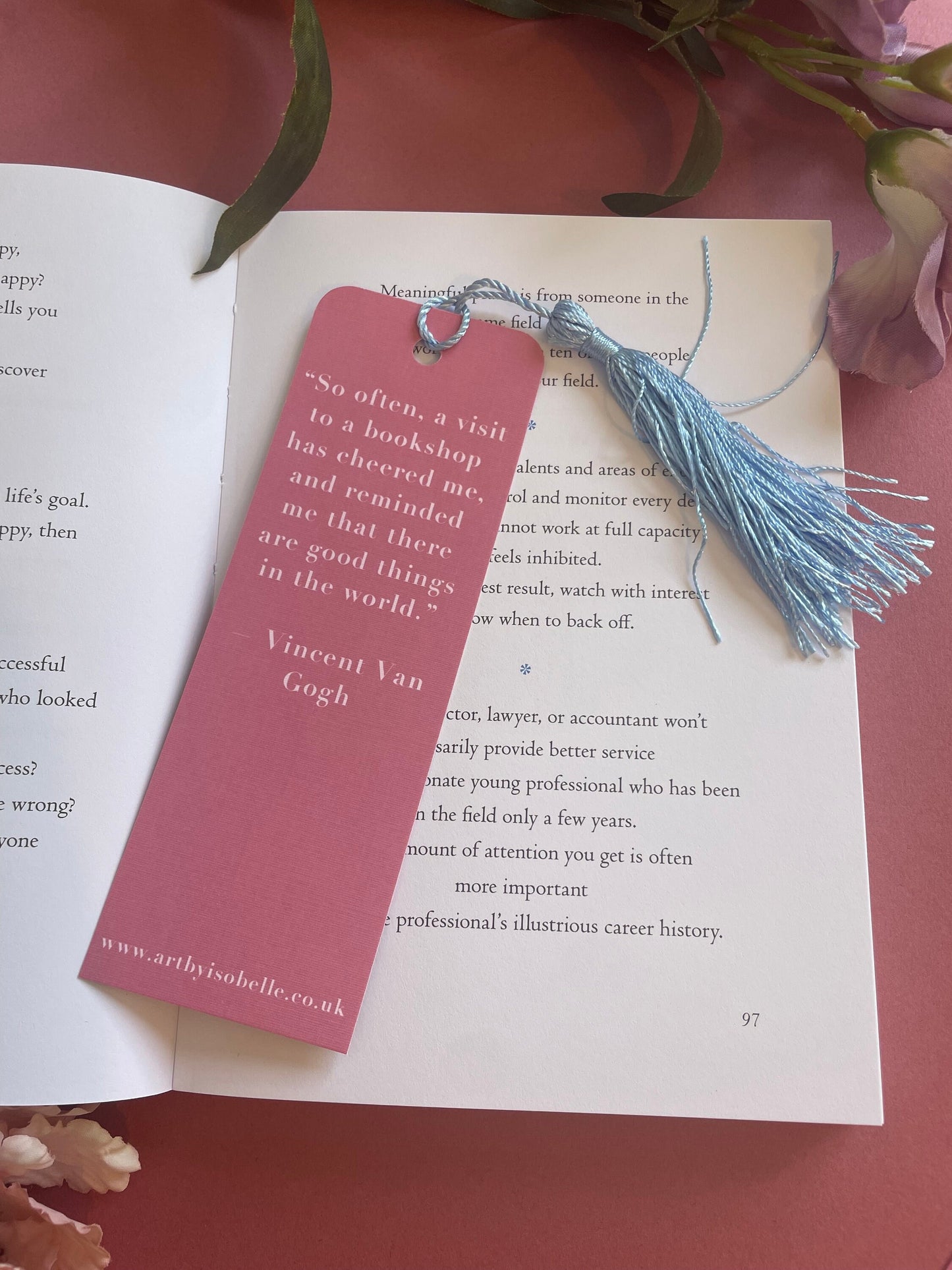 Pretty Café Bookmark, Small Things Café Bookmark, Pink Bookmark, Book Shop Quote, Custom Tassel Bookmark, Gift For Reader, Bookworm Gift