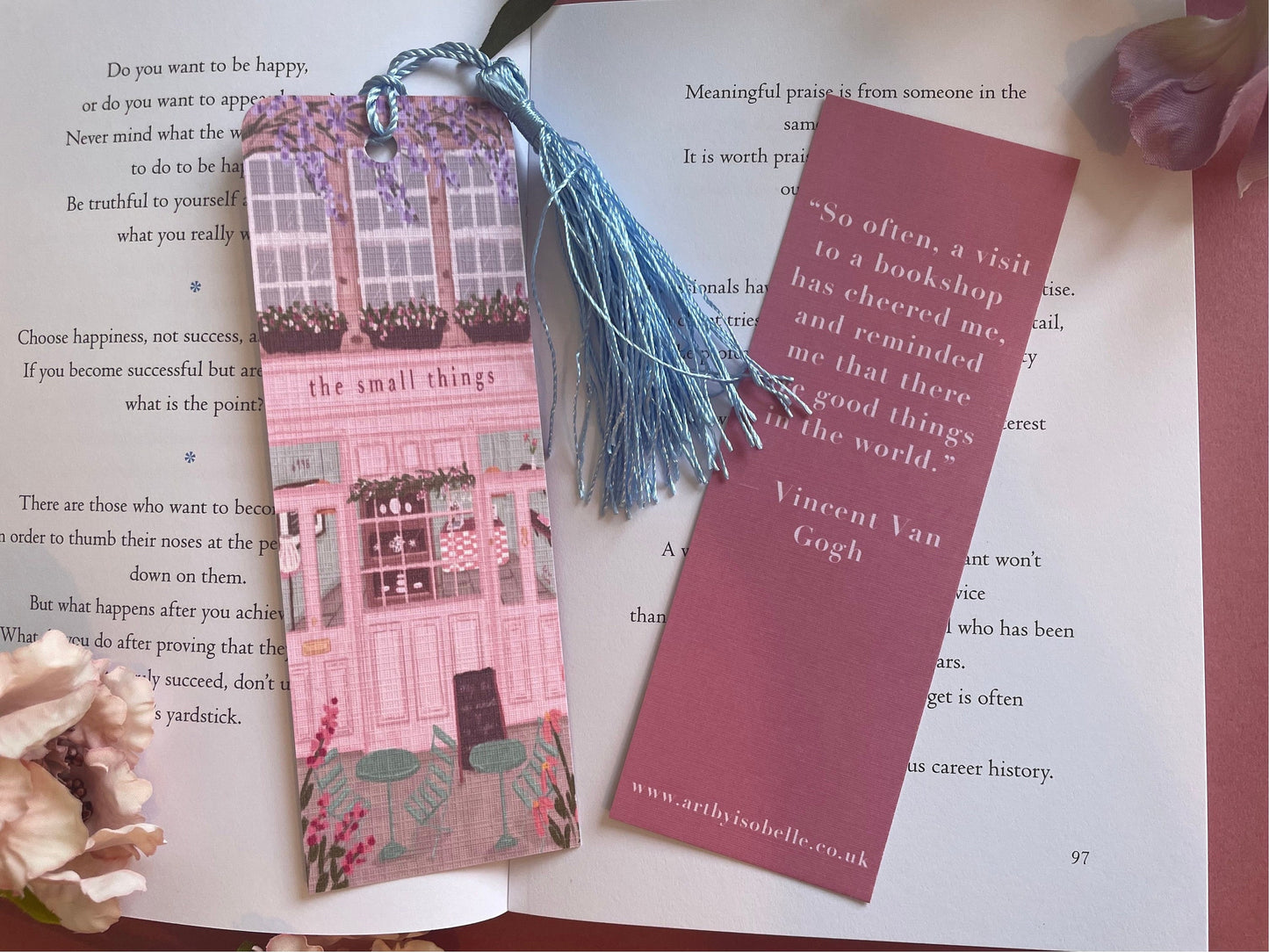 Pretty Café Bookmark, Small Things Café Bookmark, Pink Bookmark, Book Shop Quote, Custom Tassel Bookmark, Gift For Reader, Bookworm Gift