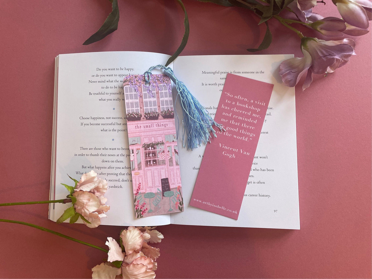 Pretty Café Bookmark, Small Things Café Bookmark, Pink Bookmark, Book Shop Quote, Custom Tassel Bookmark, Gift For Reader, Bookworm Gift