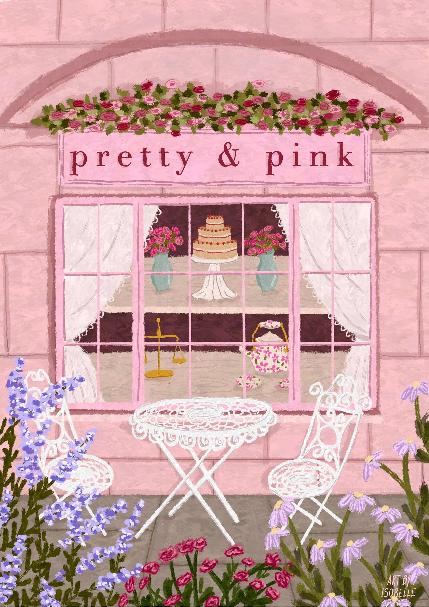 Pretty & Pink Café, Coffee Shop Print, Café Print, Coffee poster, Pink Wall Art, Cafe Wall Art, Coffee gift, Kitchen Wall Art, Feminine Art