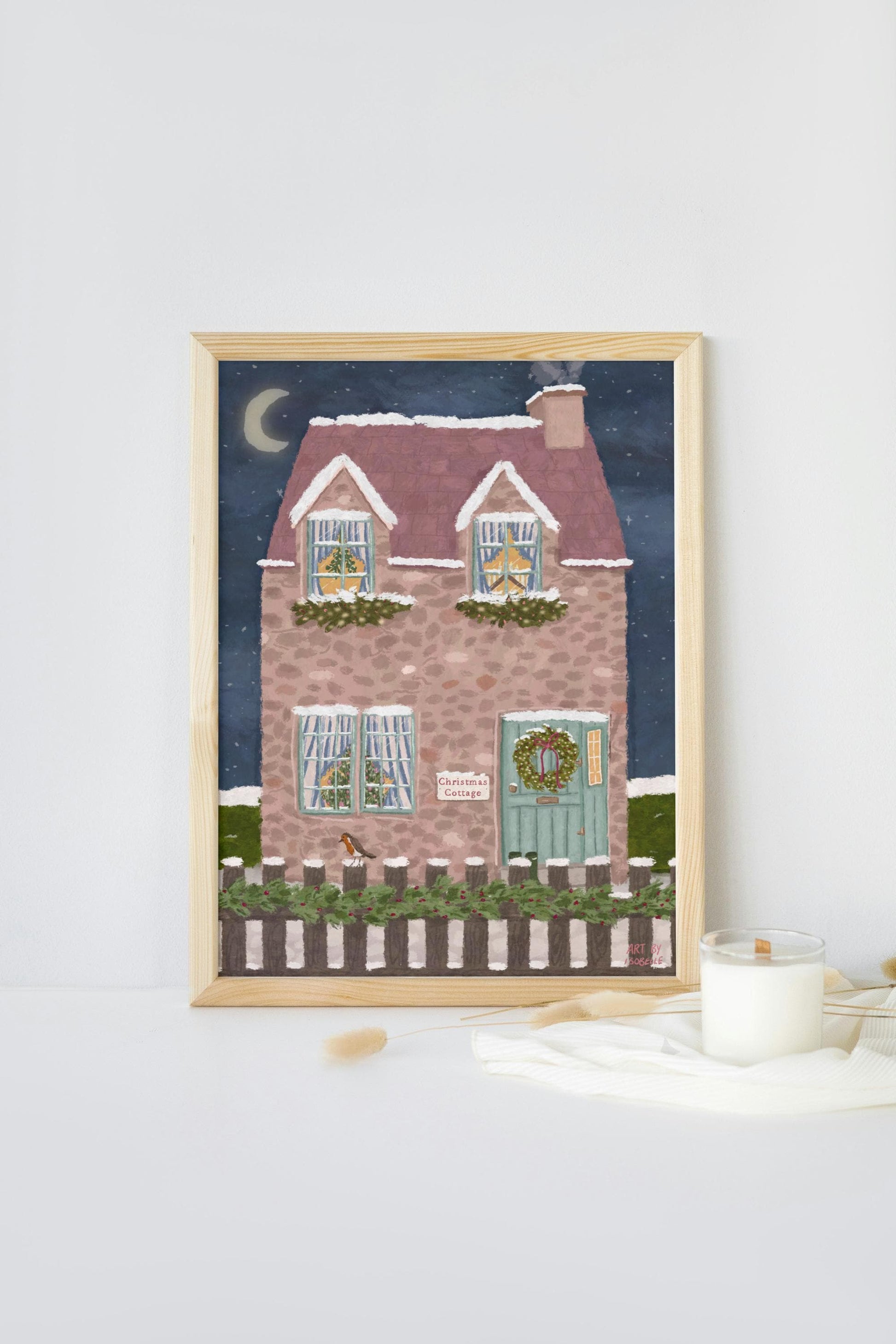 Christmas Cottage Garden Print, Cottagecore Print, English Cottage, Christmas Print, Winter Print, Cosy Home Decor, Whimsical Art