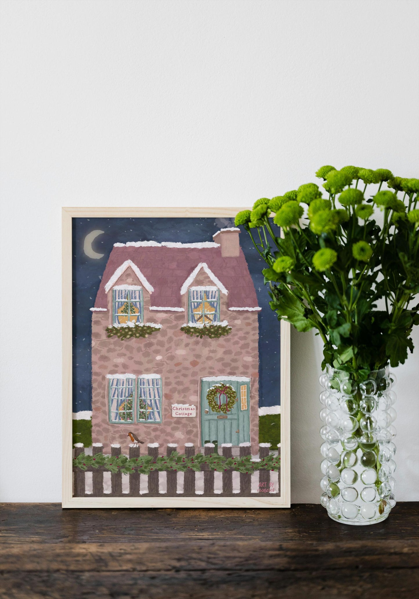 Christmas Cottage Garden Print, Cottagecore Print, English Cottage, Christmas Print, Winter Print, Cosy Home Decor, Whimsical Art