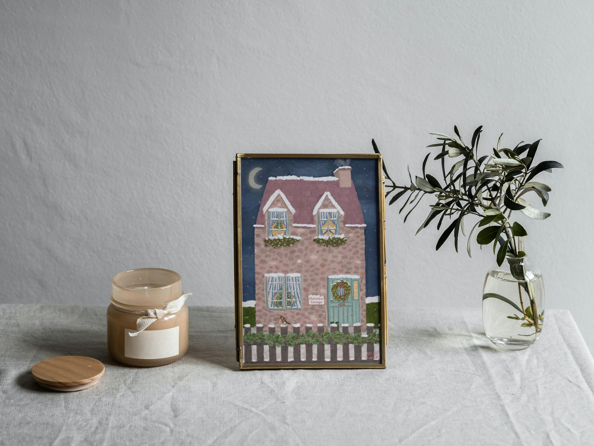 Christmas Cottage Garden Print, Cottagecore Print, English Cottage, Christmas Print, Winter Print, Cosy Home Decor, Whimsical Art