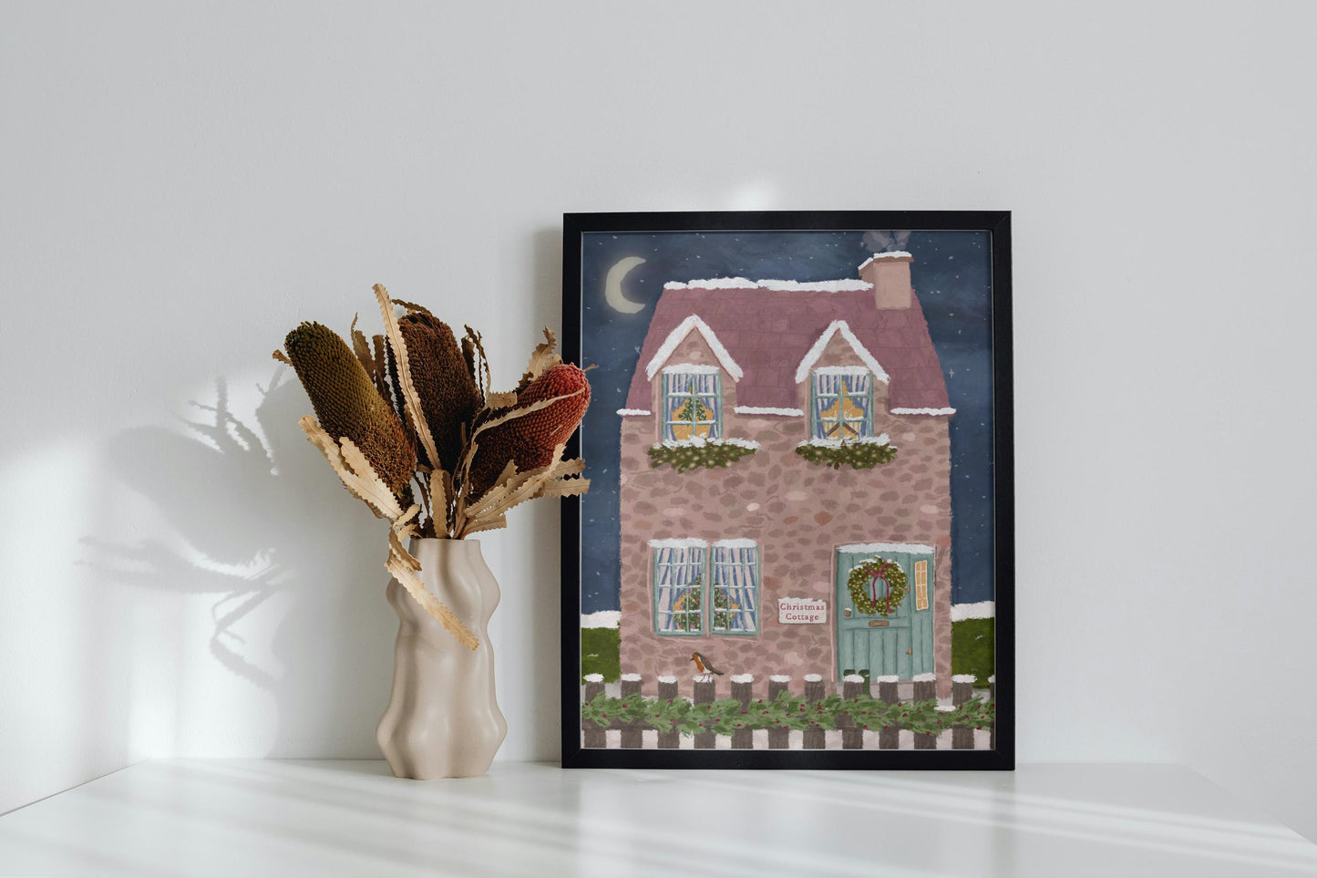 Christmas Cottage Garden Print, Cottagecore Print, English Cottage, Christmas Print, Winter Print, Cosy Home Decor, Whimsical Art