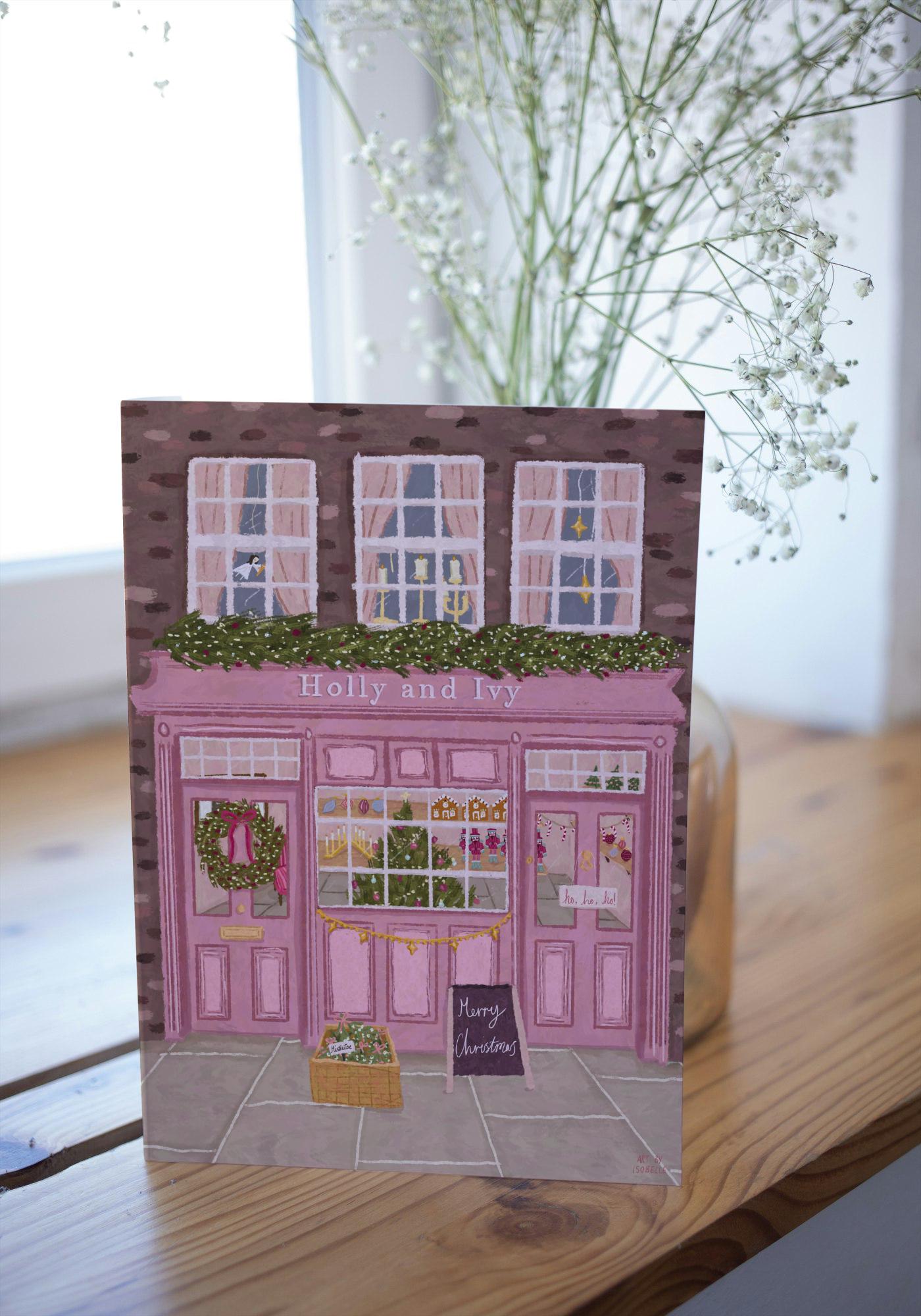 Christmas Shop Christmas Card 5x7inch, Christmas Card, Christmas Store, Christmas Tree Card, Christmas Card Pack, Xmas cards, Pink Christmas