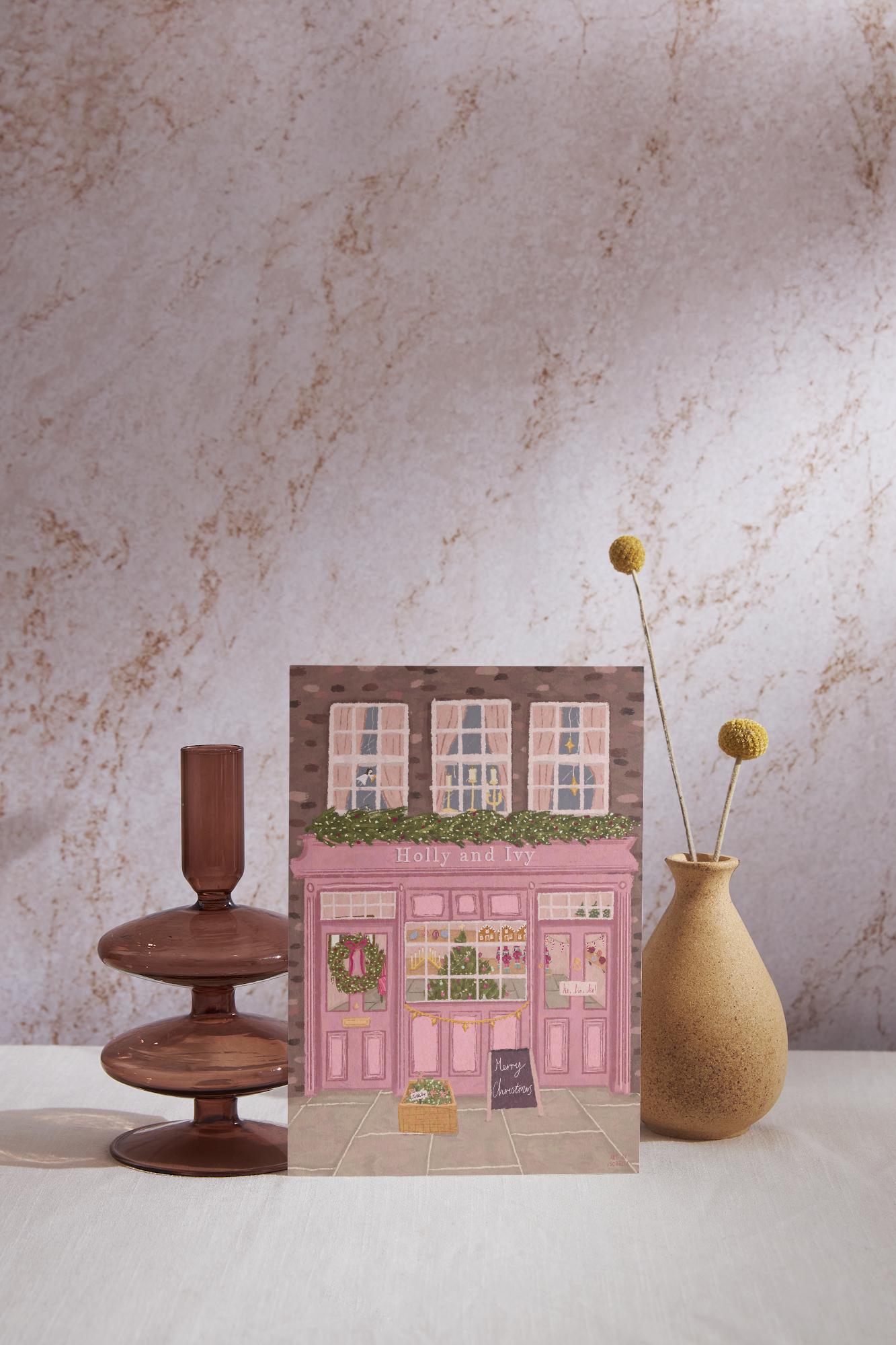 Christmas Shop Christmas Card 5x7inch, Christmas Card, Christmas Store, Christmas Tree Card, Christmas Card Pack, Xmas cards, Pink Christmas