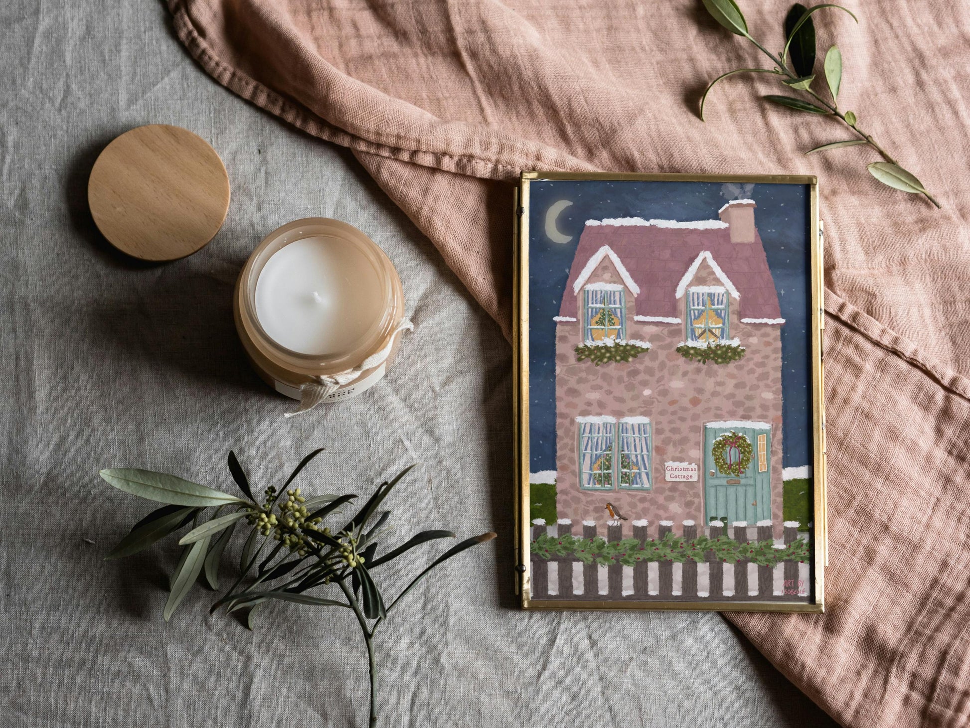 Christmas Cottage Garden Print, Cottagecore Print, English Cottage, Christmas Print, Winter Print, Cosy Home Decor, Whimsical Art