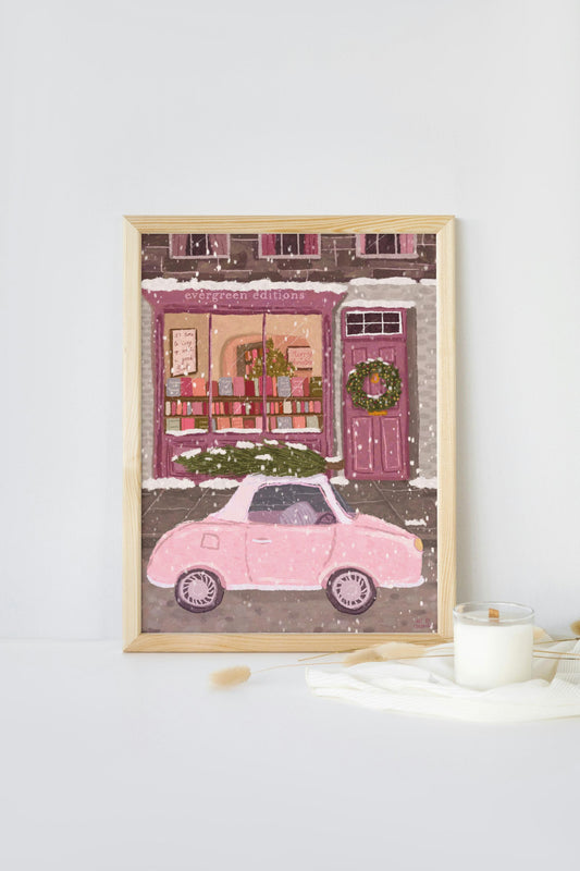 Christmas Book Shop Print, Snowy Winter Print, Christmas Print, Cosy Wall Art, Christmas Wall Art, Book Print, Winter Art, Christmas Prints