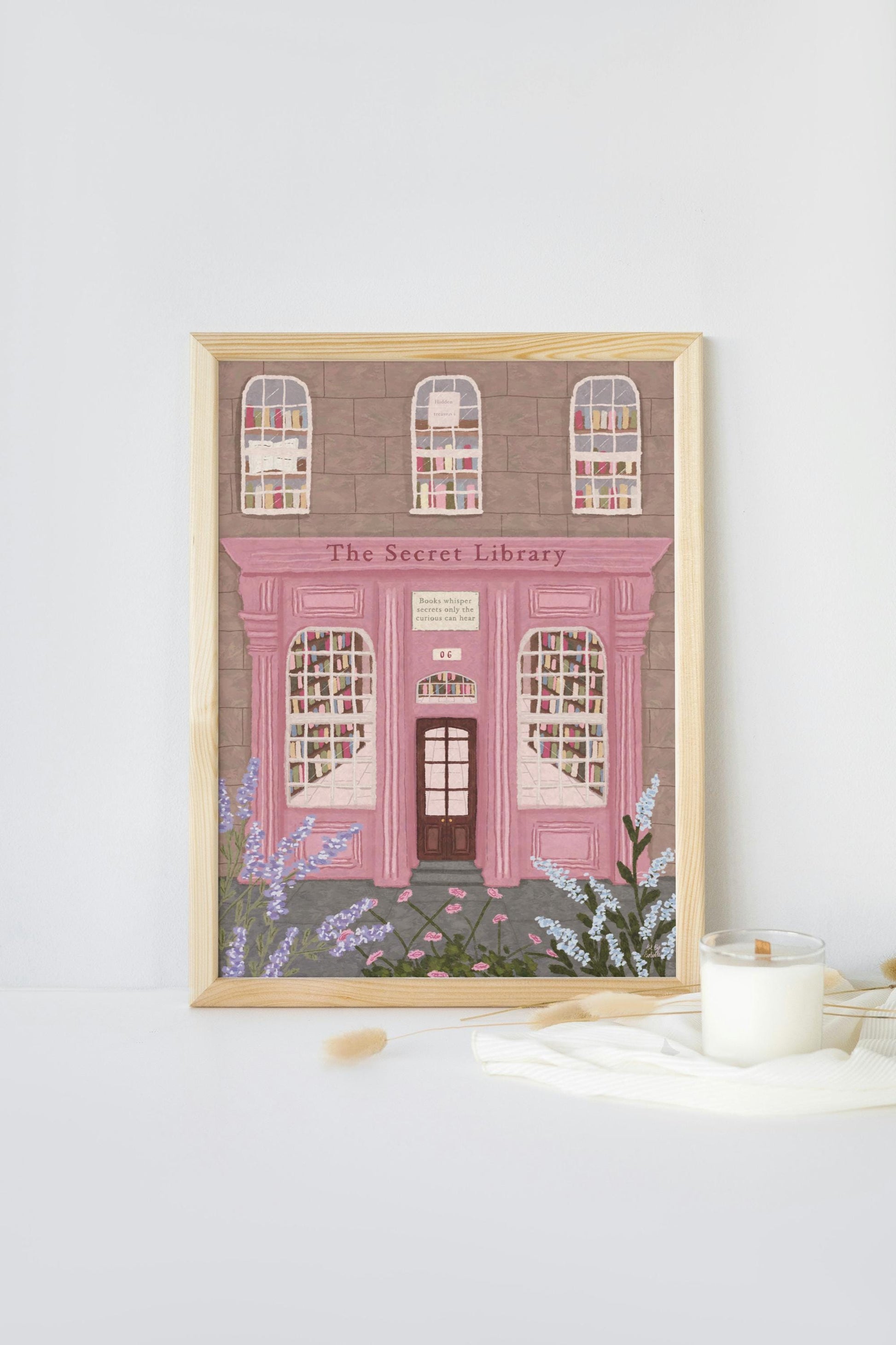 Book Store Art Print, Bookshop art, Book art print, Bookshop, Library art print, Bookworm art, Books art print, Pink Art, Floral Art