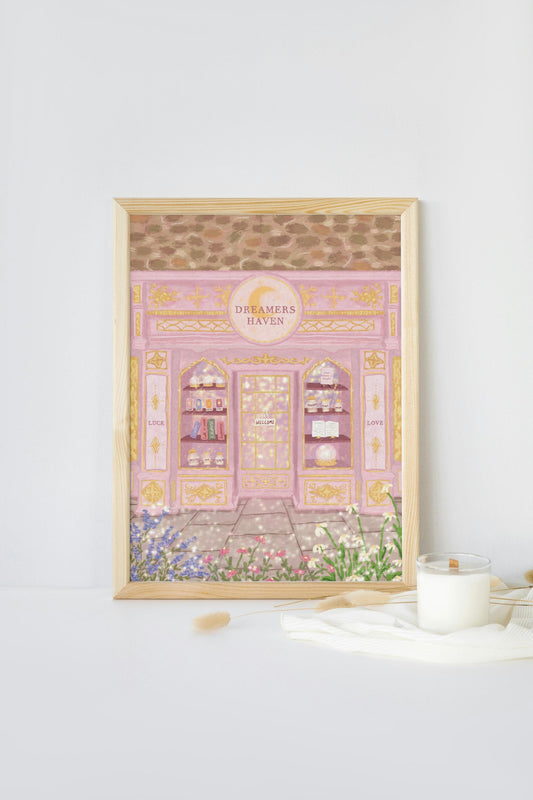 Dreamers Haven Print, Magical Shop Print art, New Year print, Positivity print, Whimsical Wall art, Pink Art, Magical Wall Art, Positive Art