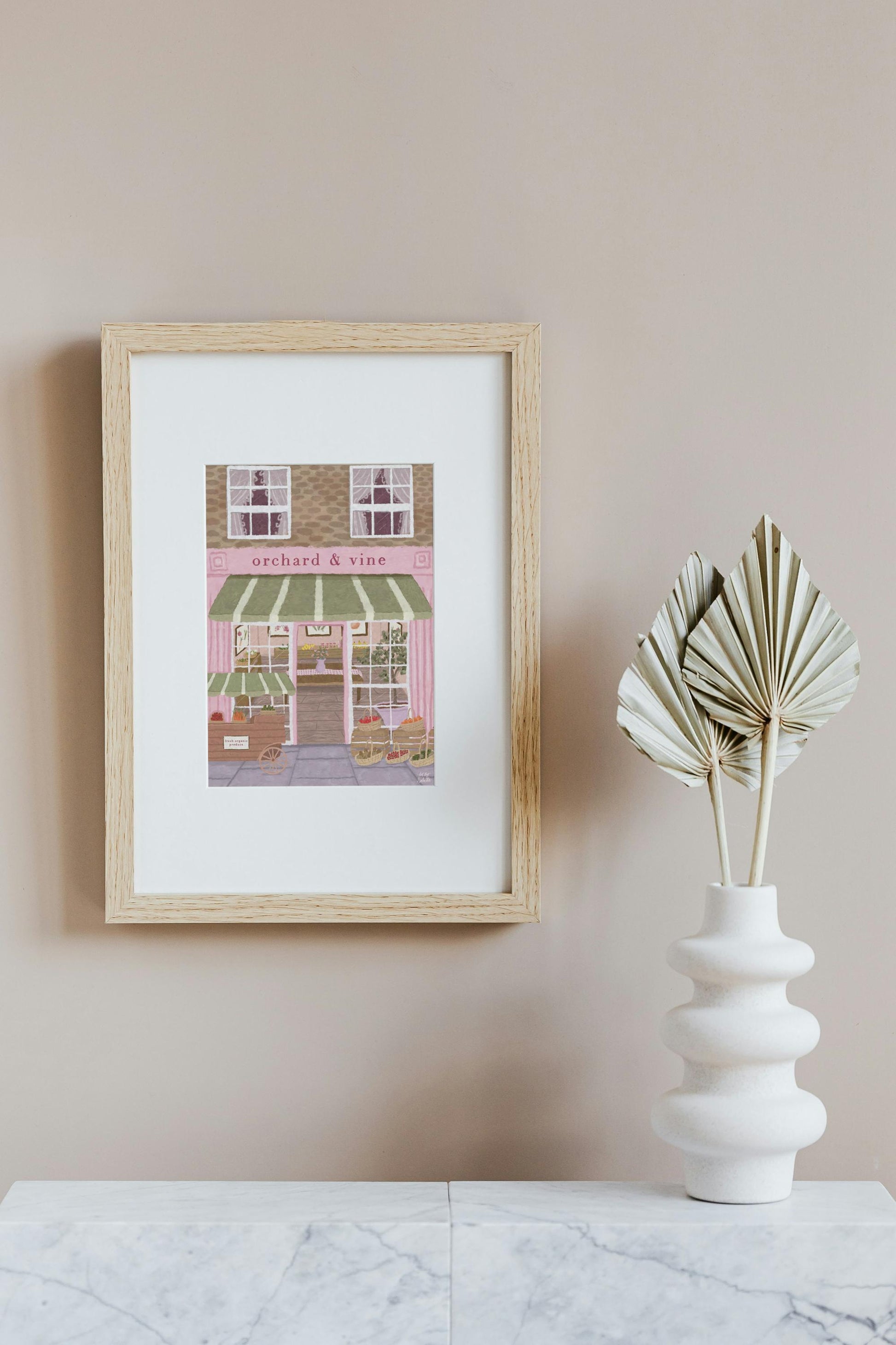 Fruit and Veg Store Print, Kitchen art, Kitchen print, Shopfront art print, Food wall art, Kitchen Wall art, Pink Art, Food Prints