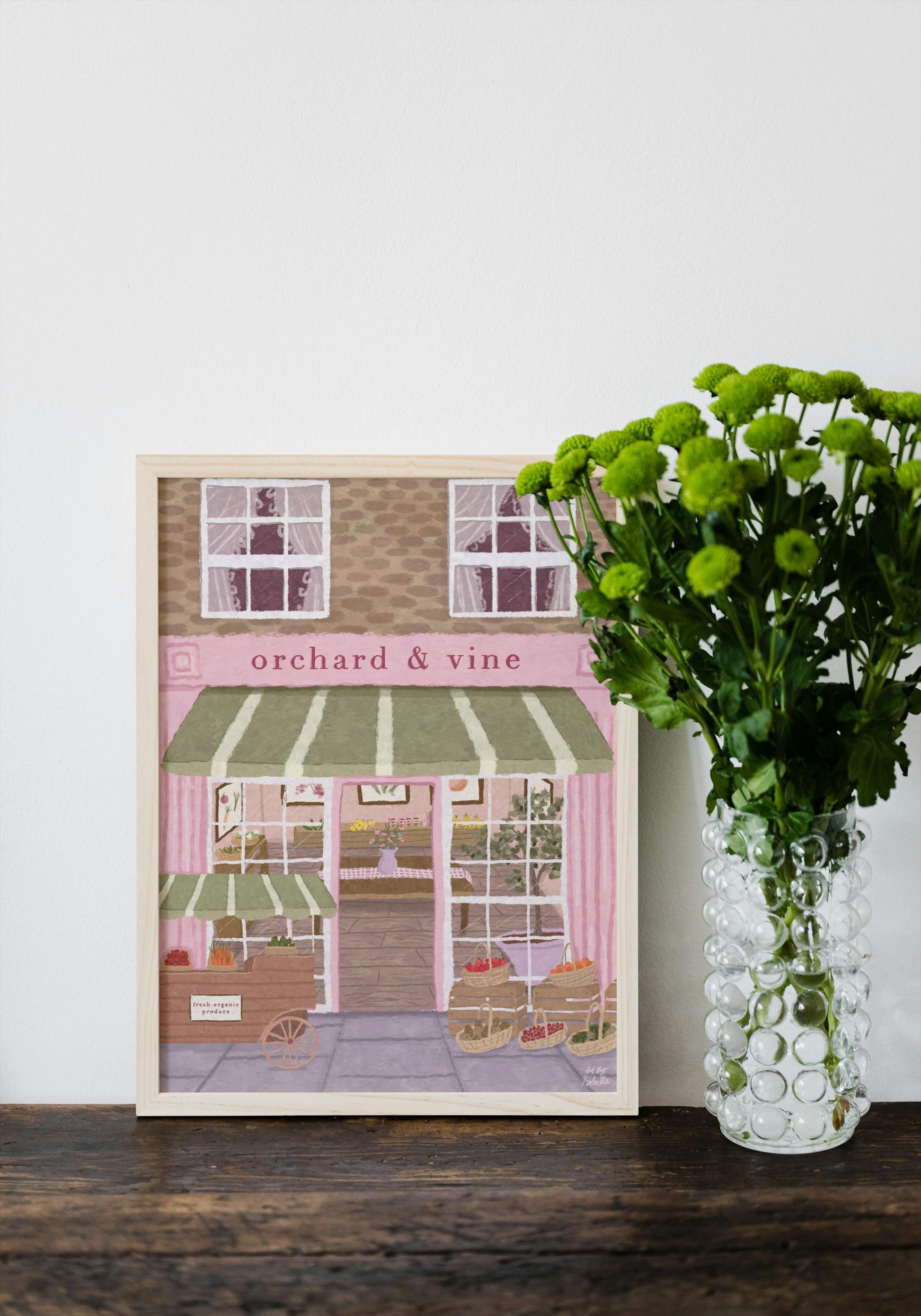 Fruit and Veg Store Print, Kitchen art, Kitchen print, Shopfront art print, Food wall art, Kitchen Wall art, Pink Art, Food Prints