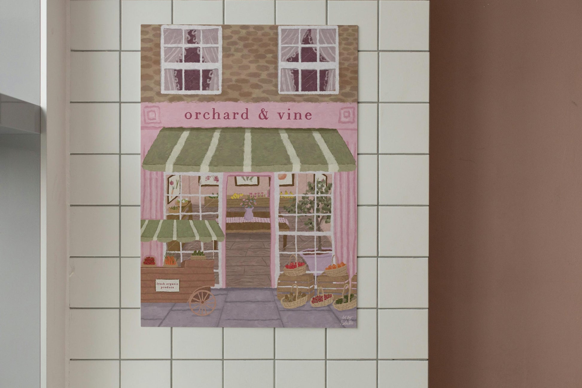Fruit and Veg Store Print, Kitchen art, Kitchen print, Shopfront art print, Food wall art, Kitchen Wall art, Pink Art, Food Prints