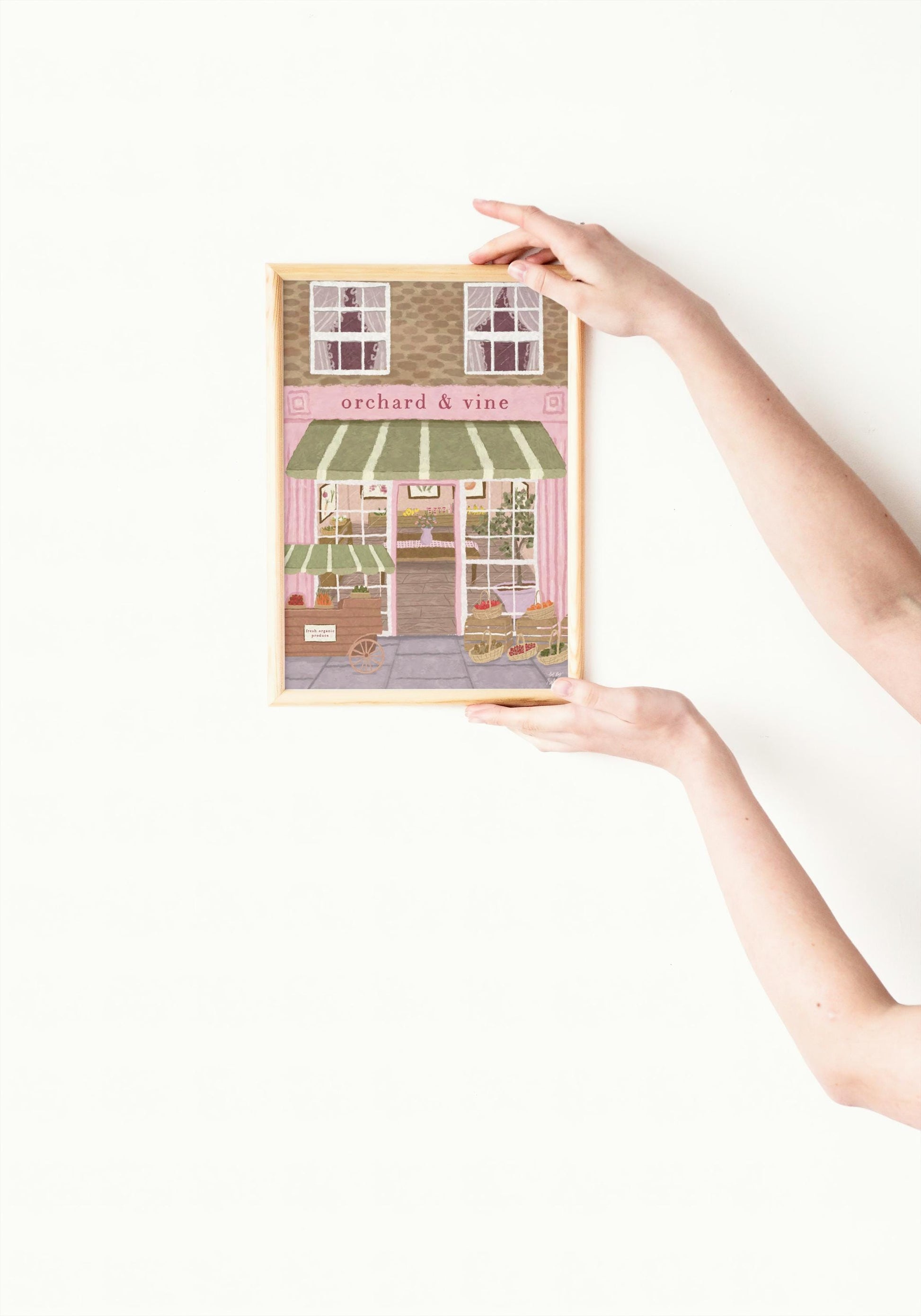Fruit and Veg Store Print, Kitchen art, Kitchen print, Shopfront art print, Food wall art, Kitchen Wall art, Pink Art, Food Prints