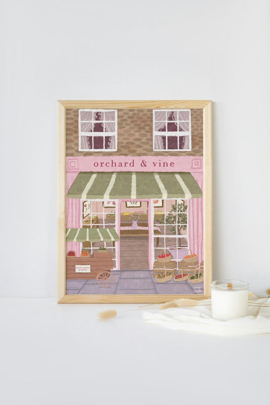 Fruit and Veg Store Print, Kitchen art, Kitchen print, Shopfront art print, Food wall art, Kitchen Wall art, Pink Art, Food Prints