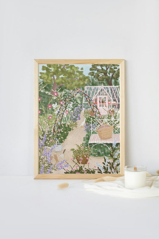 Cottage Garden Print, Cottagecore Print, Floral Print, English Cottage, Summer Garden Print, Picnic Print, Floral Print, Cosy Home Decor Art