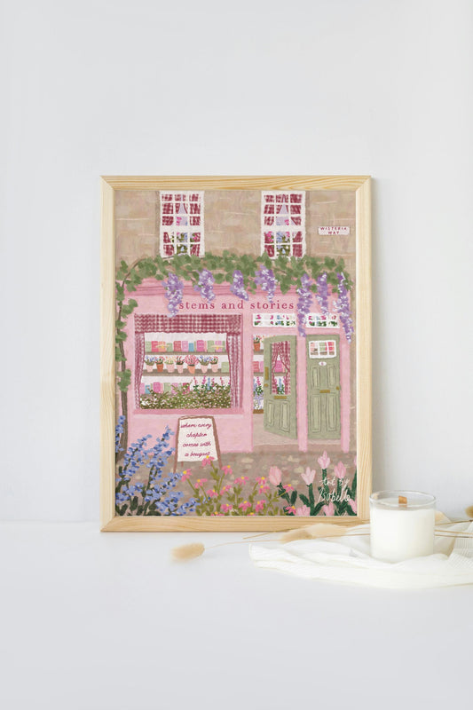 Book & Flower Shop Art Print, Bookshop art, Book art print, Bookshop, Library art print, Bookworm art, Florist art print, Floral Art