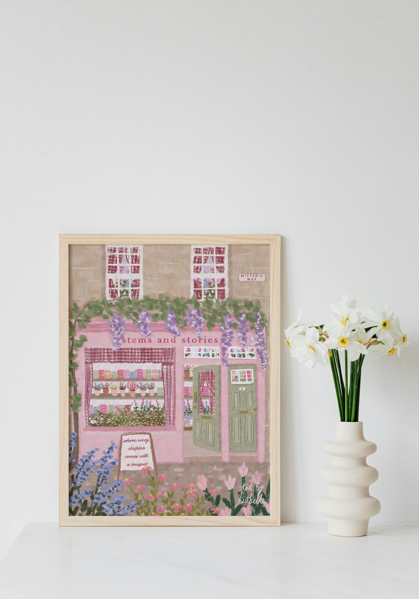 Book & Flower Shop Art Print, Bookshop art, Book art print, Bookshop, Library art print, Bookworm art, Florist art print, Floral Art