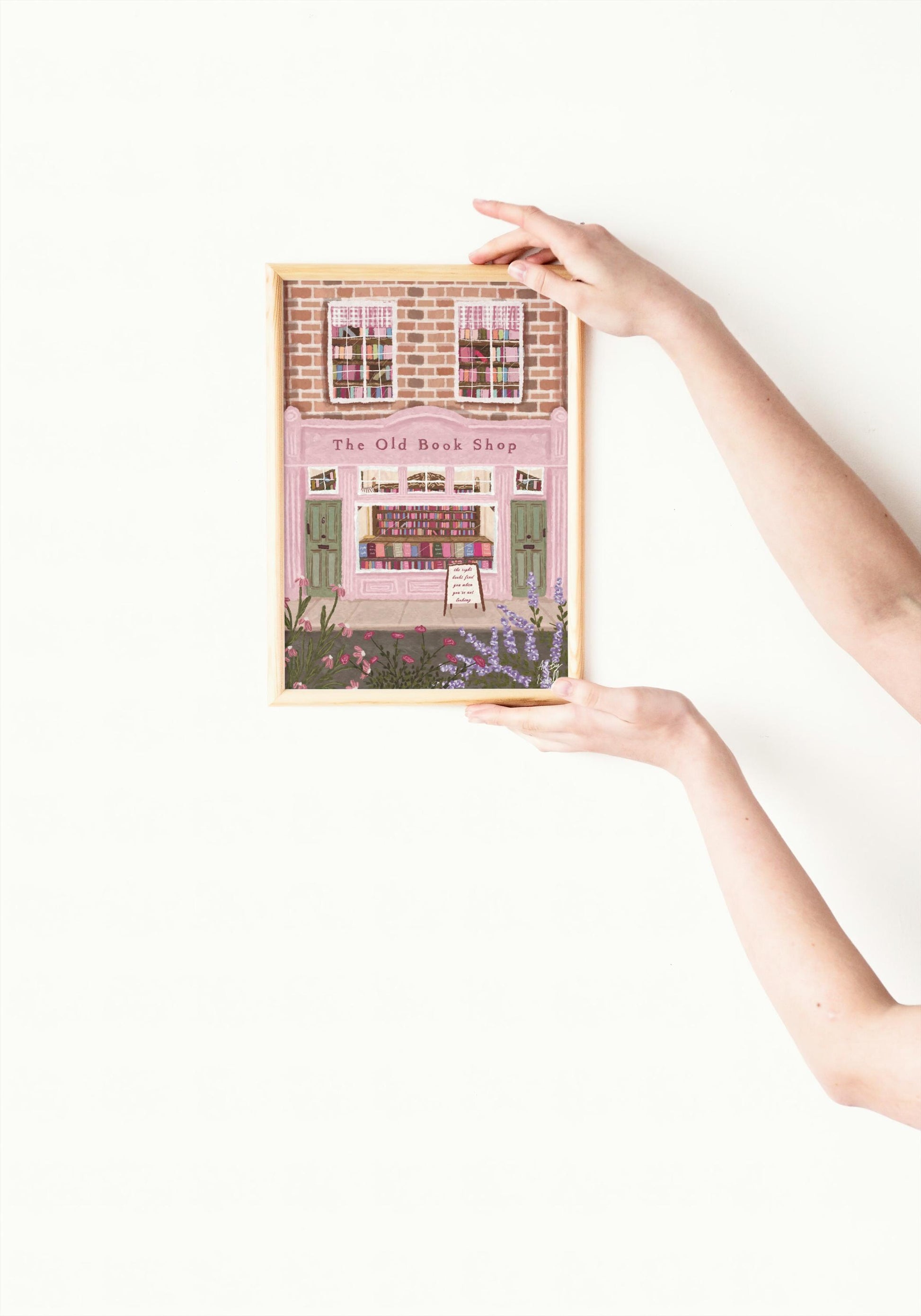 The Old Book Shop Print, Bookshop art, Book art print, Reading art print, Bookworm art, Books art print, Pink Art, Floral Art, Book Lover