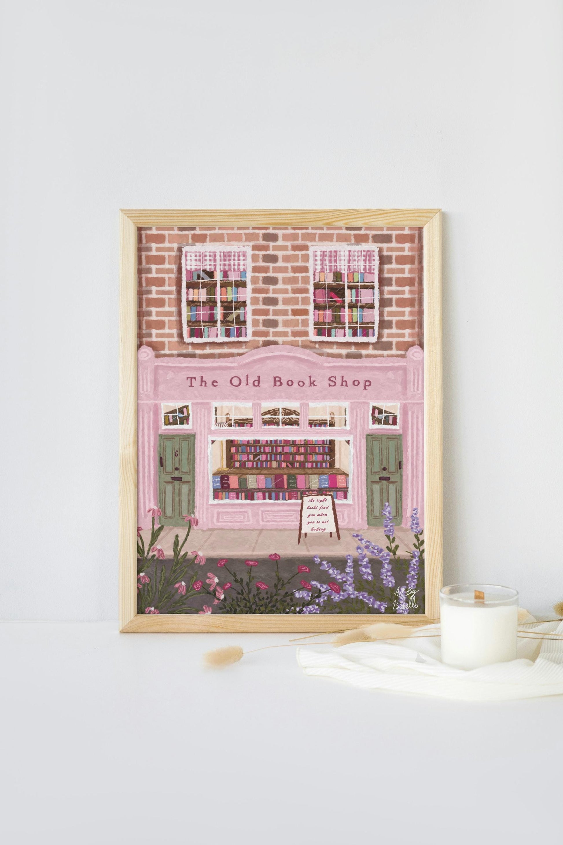 The Old Book Shop Print, Bookshop art, Book art print, Reading art print, Bookworm art, Books art print, Pink Art, Floral Art, Book Lover