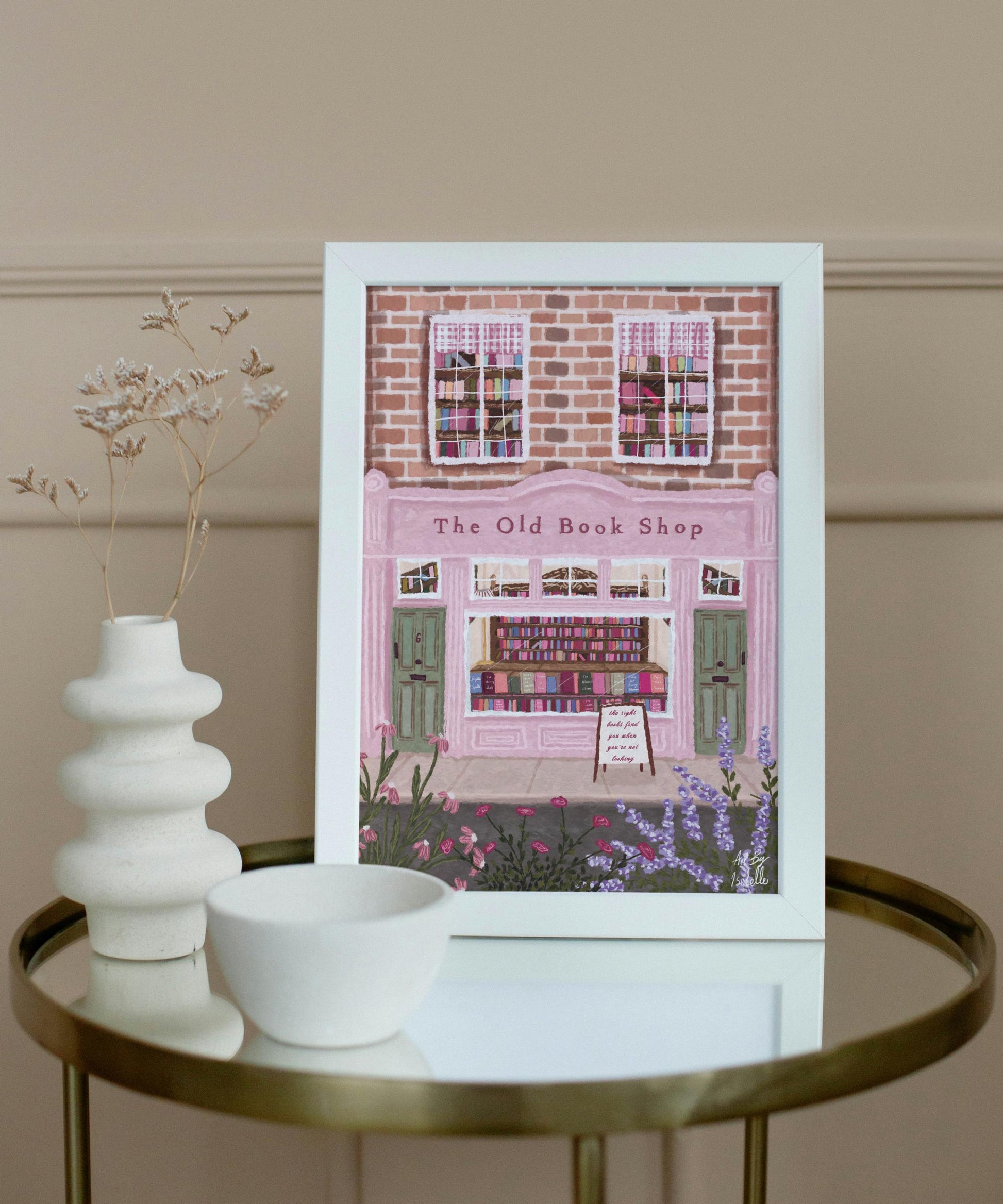 The Old Book Shop Print, Bookshop art, Book art print, Reading art print, Bookworm art, Books art print, Pink Art, Floral Art, Book Lover