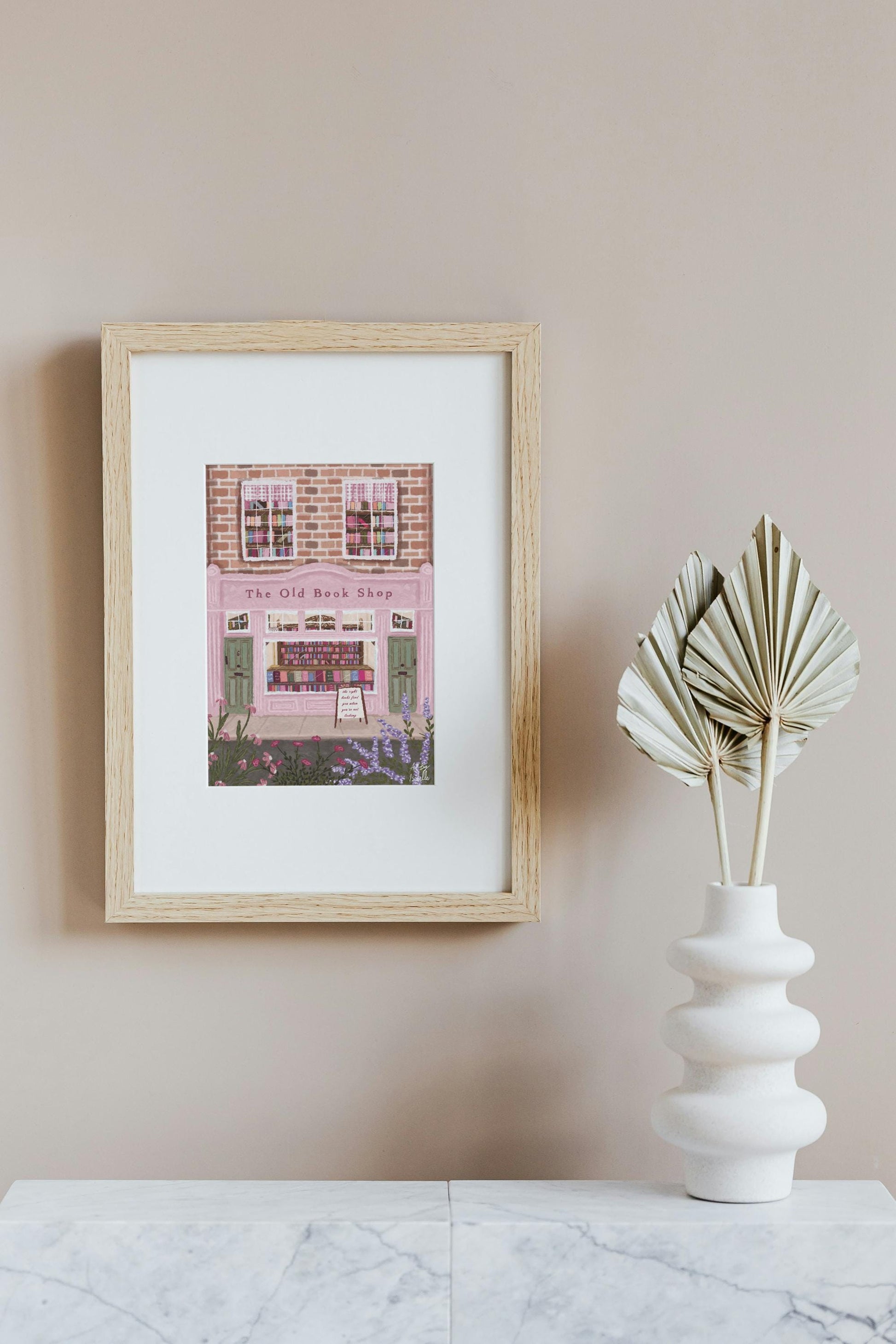 The Old Book Shop Print, Bookshop art, Book art print, Reading art print, Bookworm art, Books art print, Pink Art, Floral Art, Book Lover