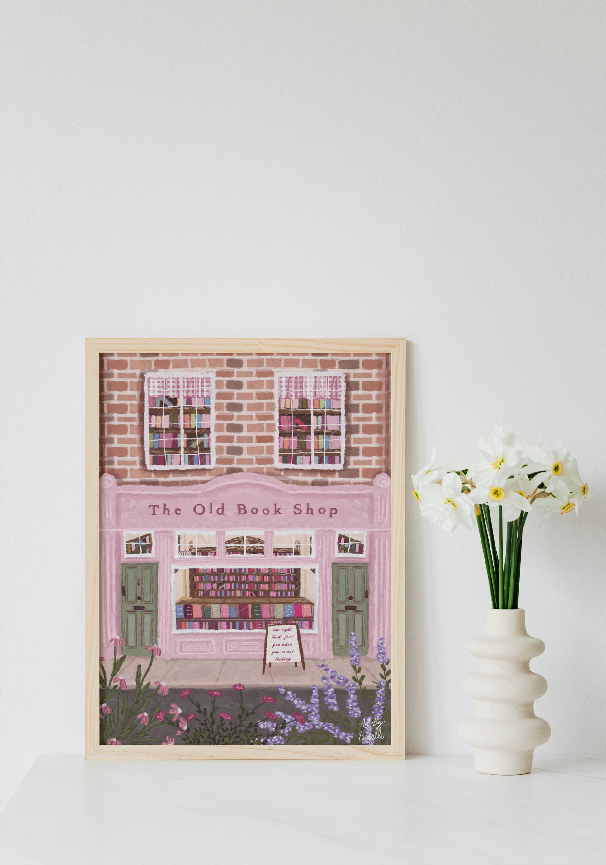 The Old Book Shop Print, Bookshop art, Book art print, Reading art print, Bookworm art, Books art print, Pink Art, Floral Art, Book Lover
