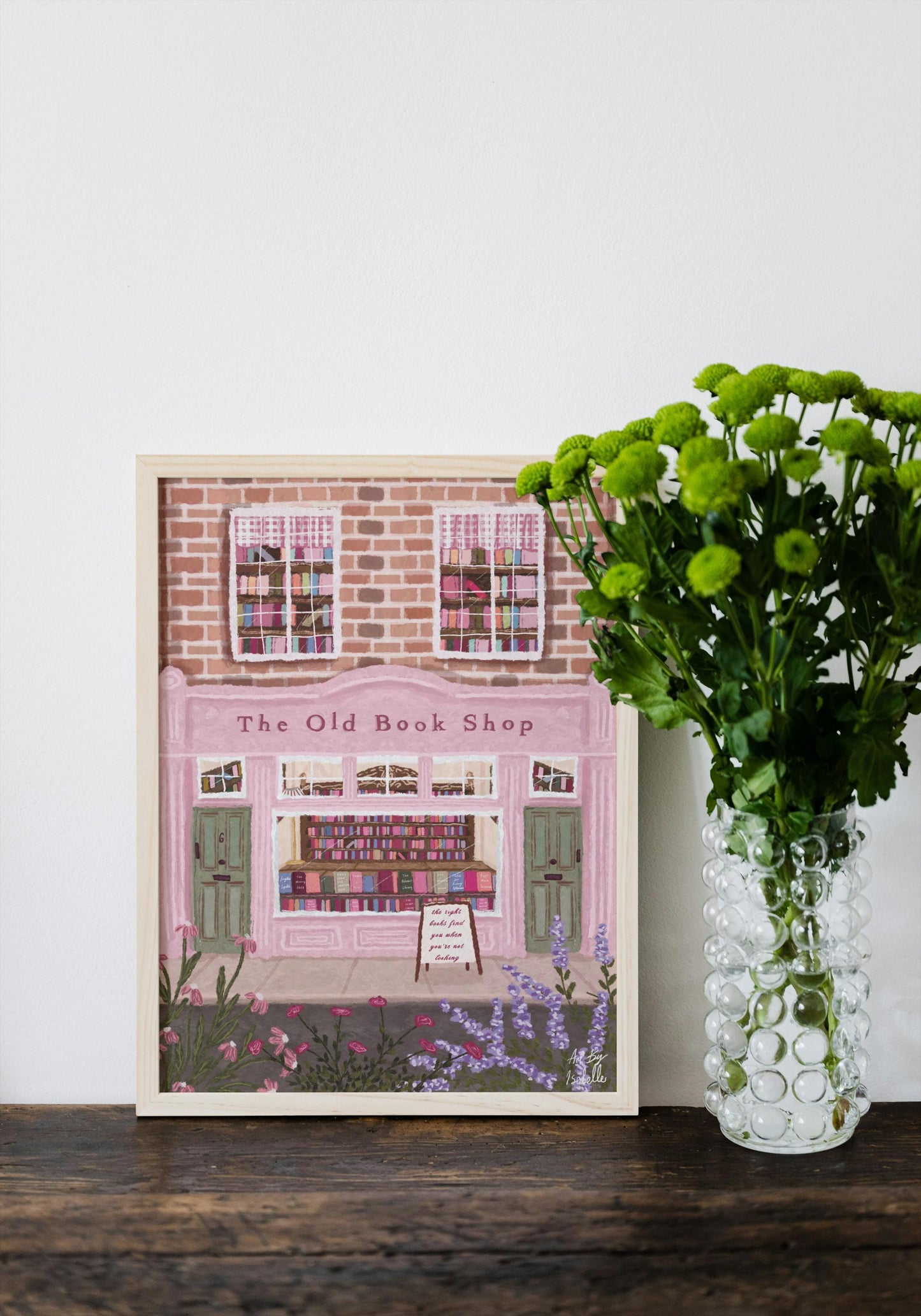 The Old Book Shop Print, Bookshop art, Book art print, Reading art print, Bookworm art, Books art print, Pink Art, Floral Art, Book Lover